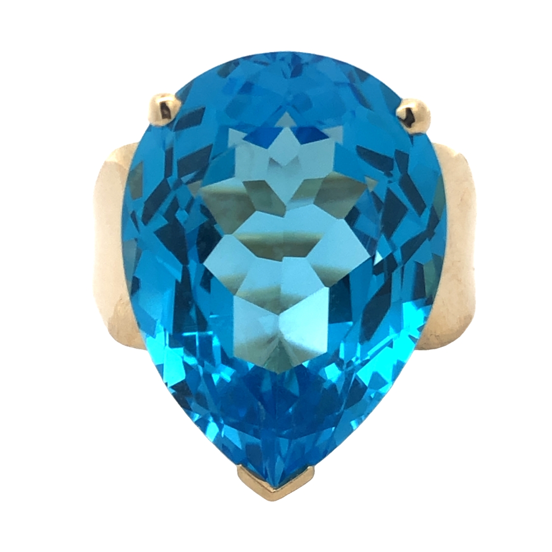 Large Blue Topaz Pear Solitaire Ring