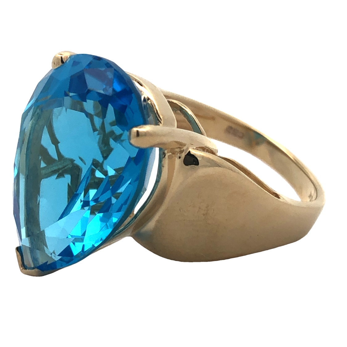 Large Blue Topaz Pear Solitaire Ring