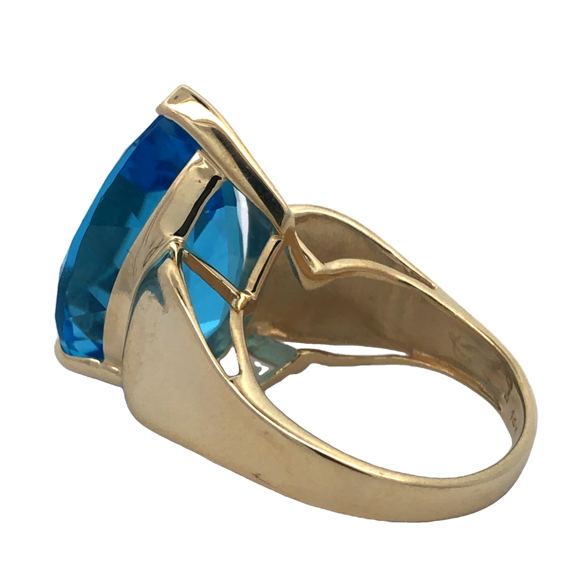 Large Blue Topaz Pear Solitaire Ring