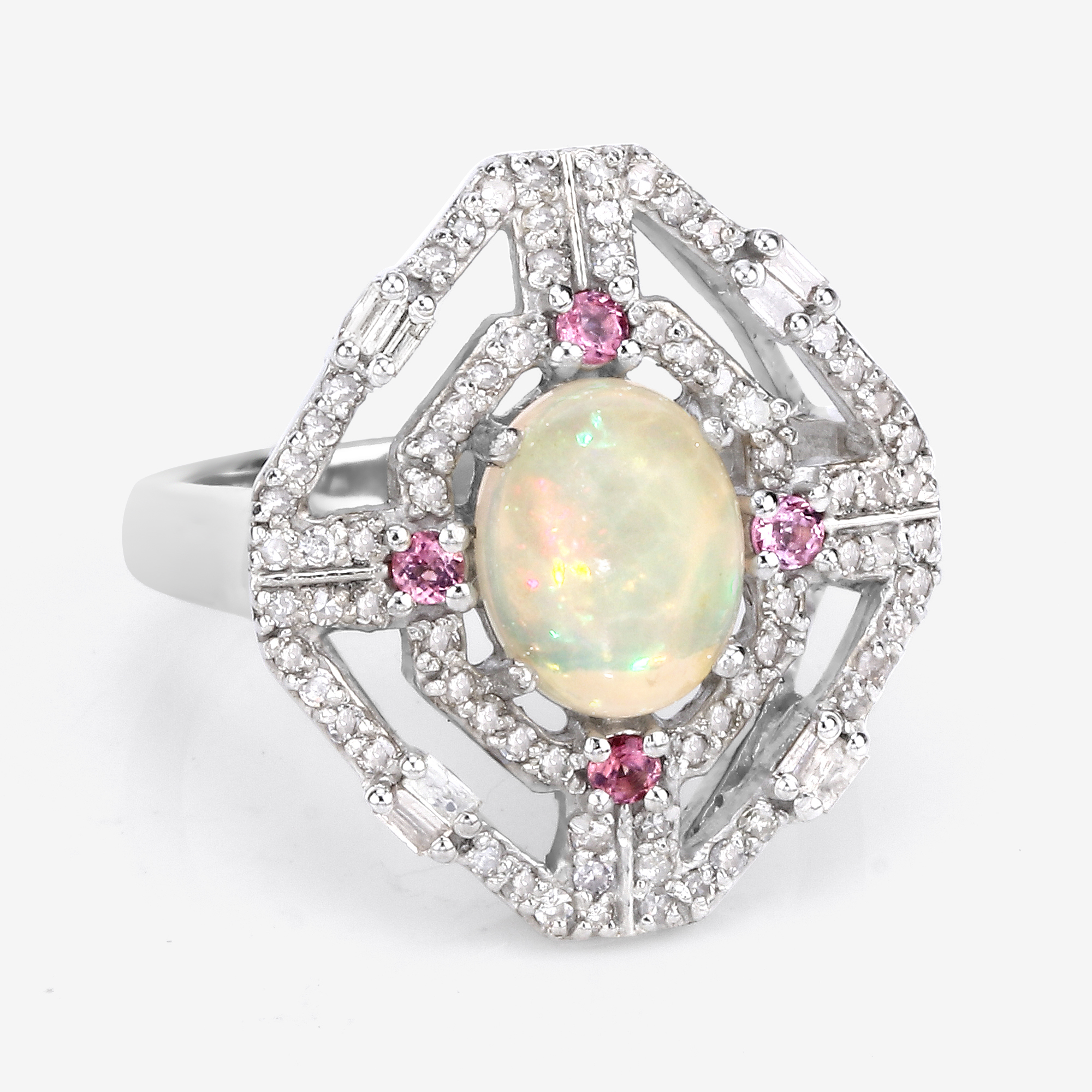 925 Tourmaline Opal & Diamond Ring