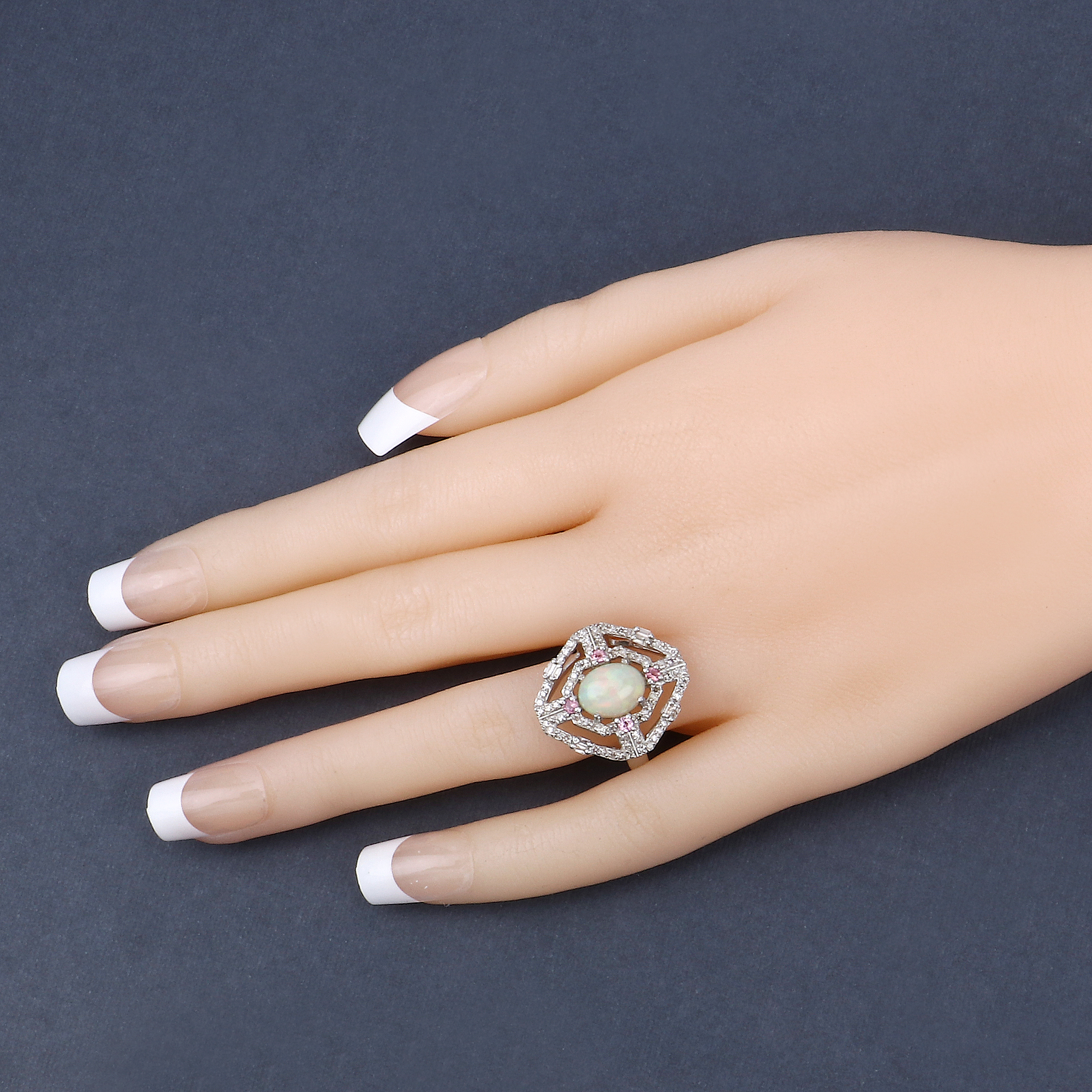 925 Tourmaline Opal & Diamond Ring