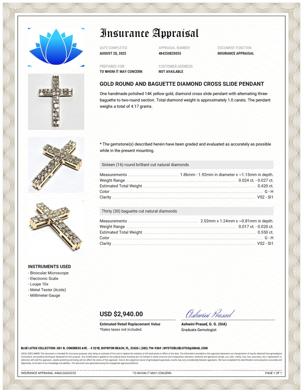 Natural Diamond Cross Pendant