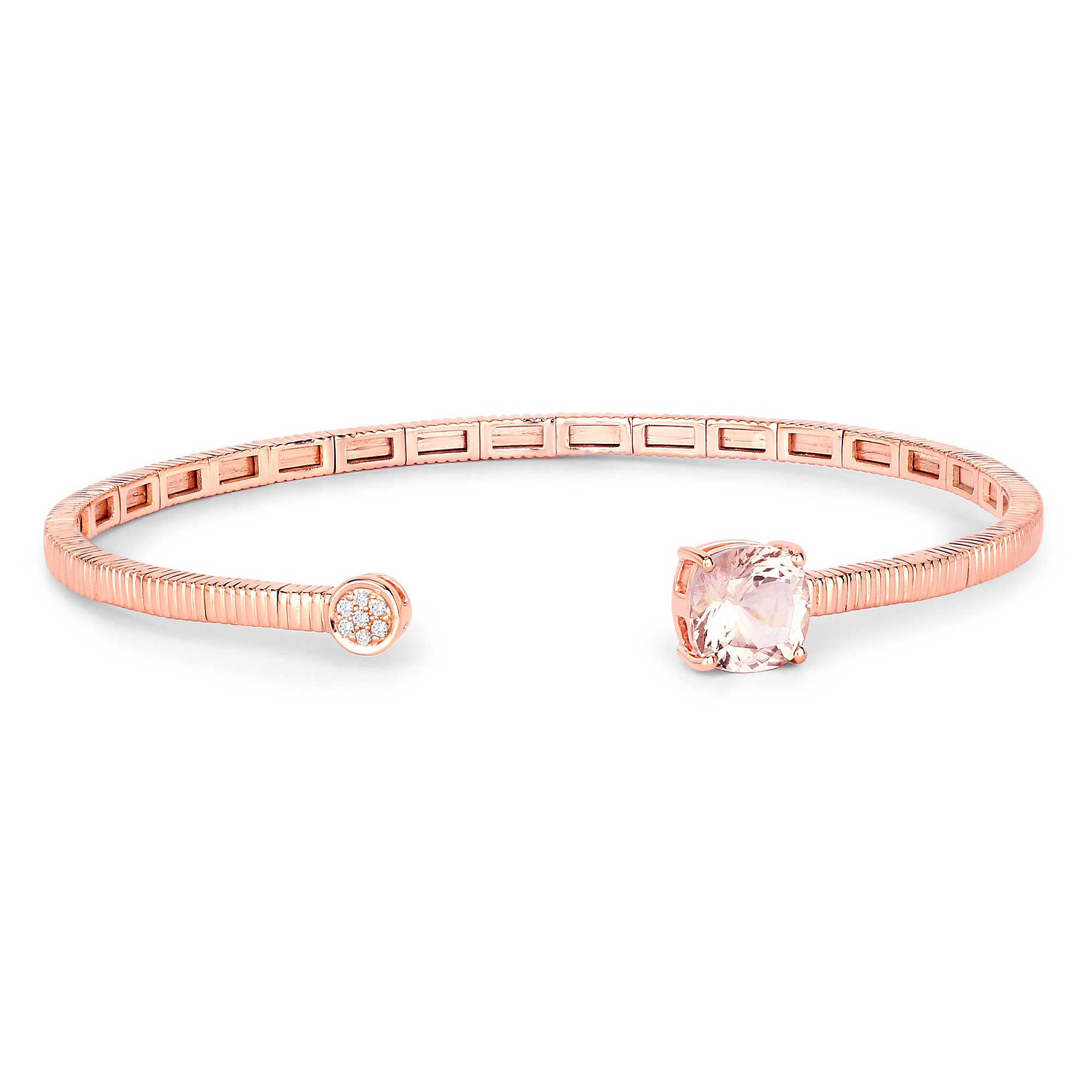 14K Natural Morganite and Diamond Bangle Bracelet