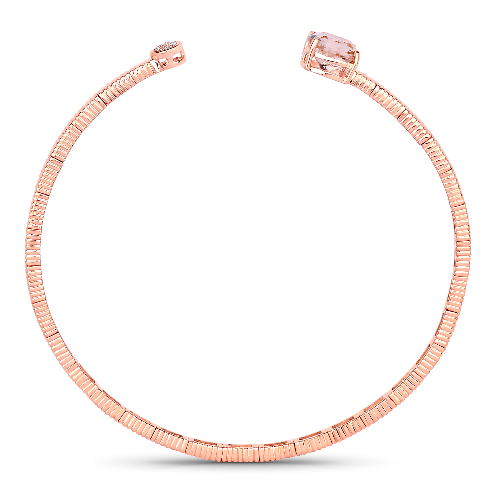 14K Natural Morganite and Diamond Bangle Bracelet