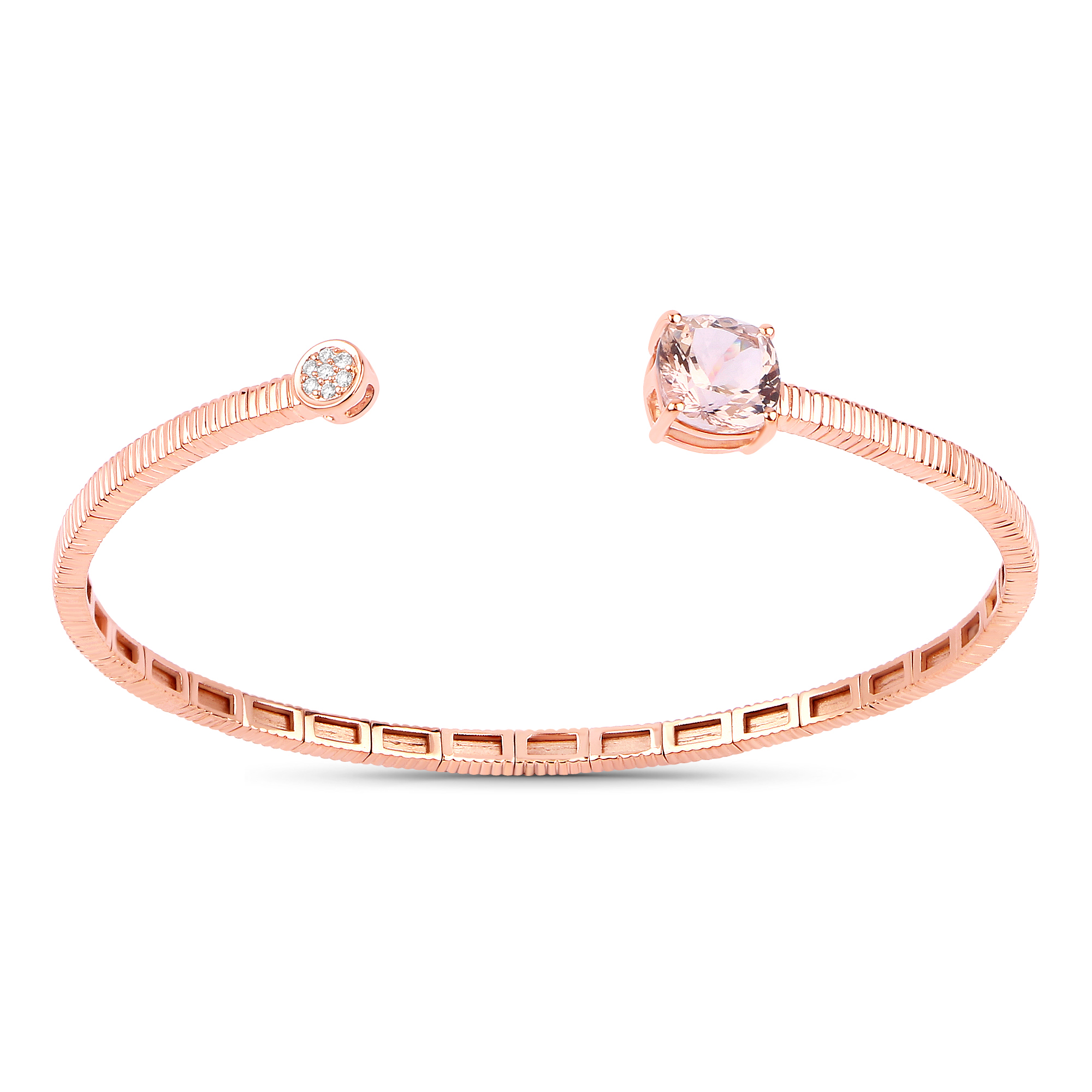 14K Natural Morganite and Diamond Bangle Bracelet