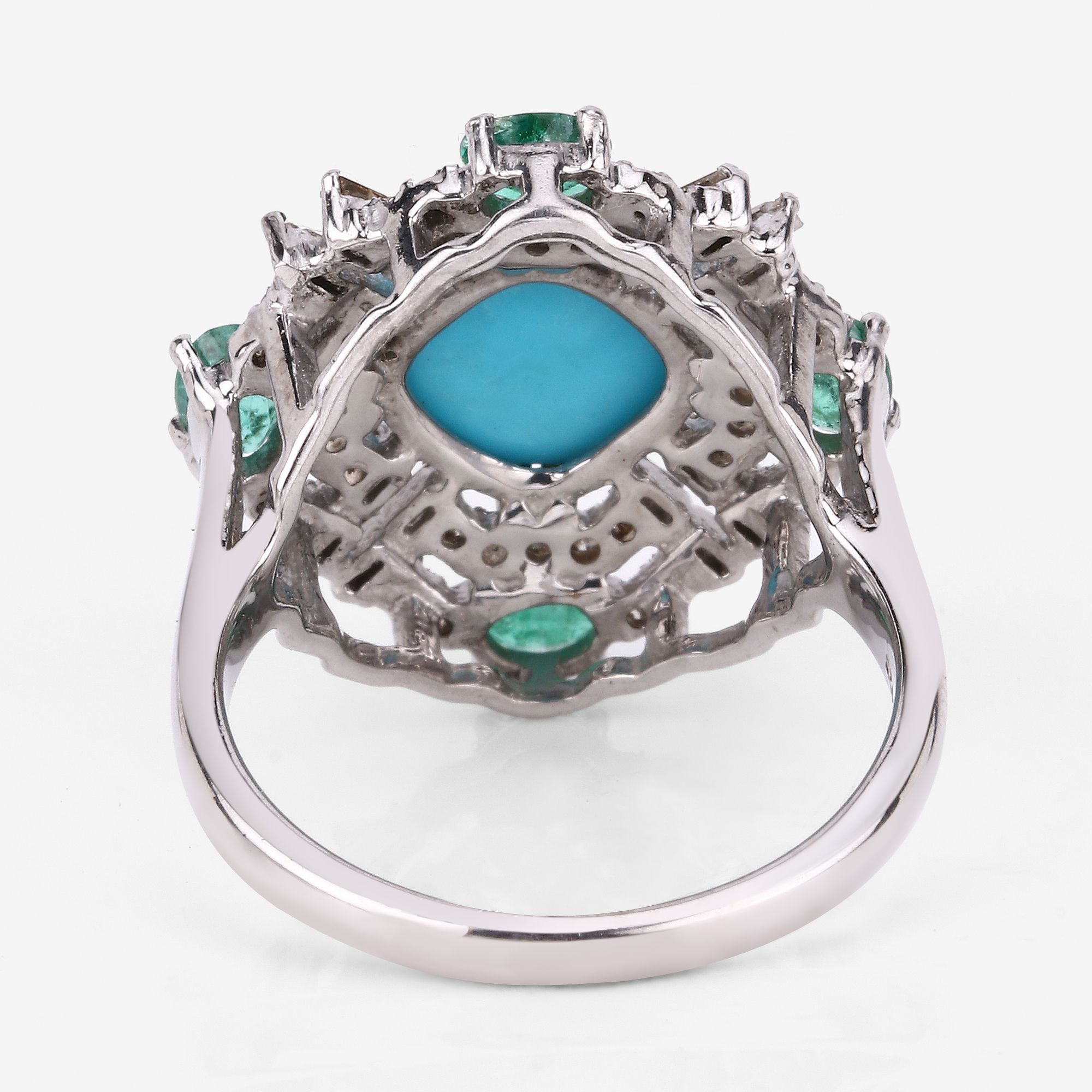 925 Emerald, Turquoise & Diamond Ring