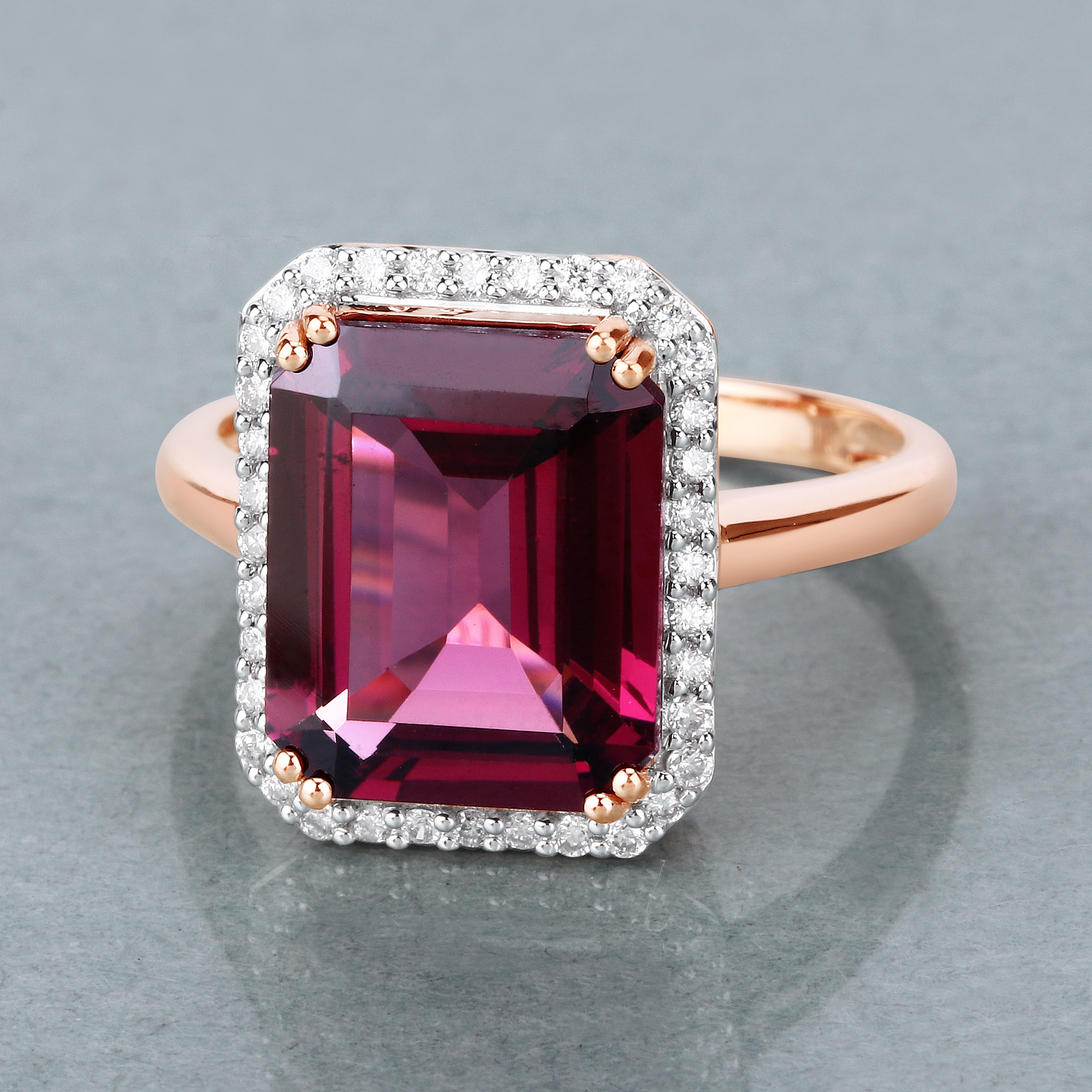 Natural Rhodolite Garnet and Diamond Ring