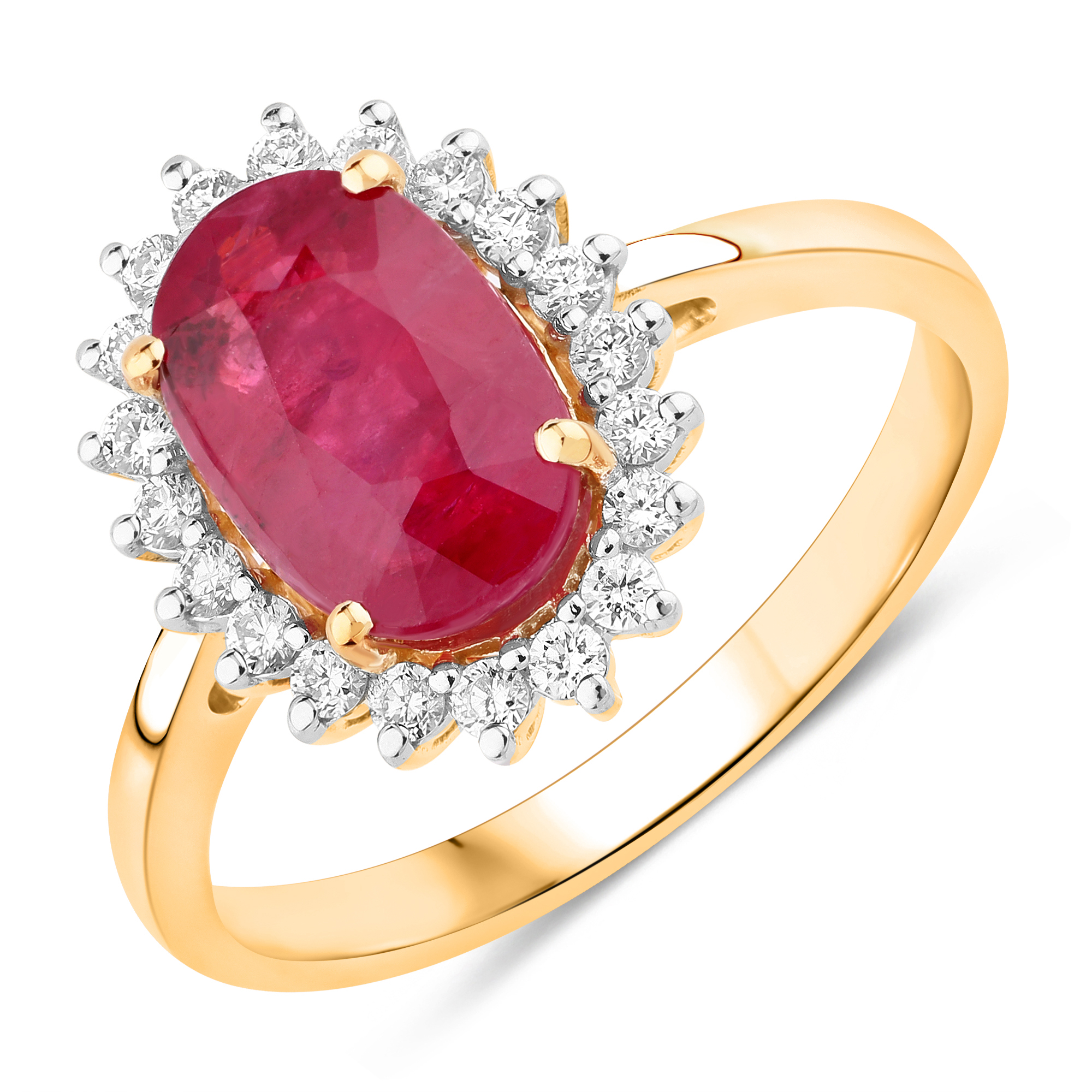 Natural Ruby and Diamond Halo Ring
