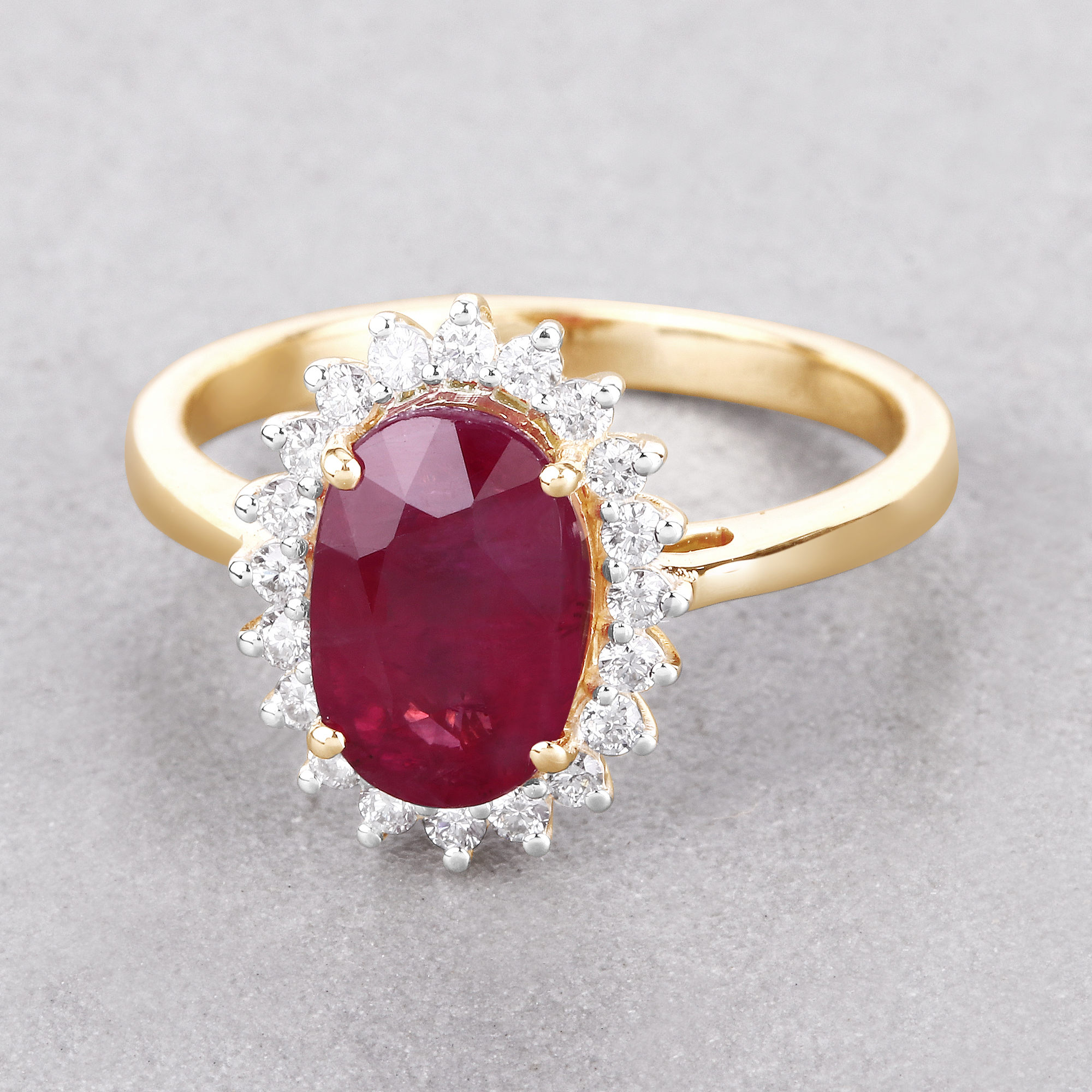 Natural Ruby and Diamond Halo Ring