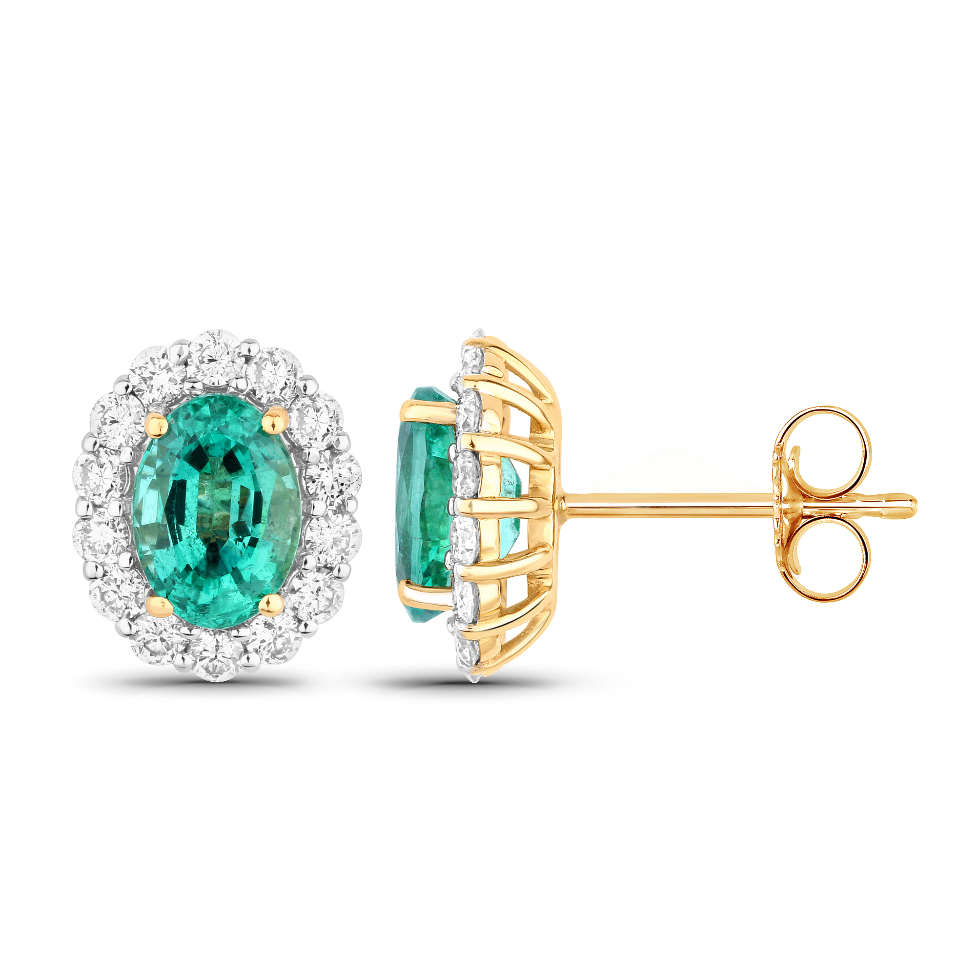 2.05 CT Natural Zambian Emerald and Diamond Earrings