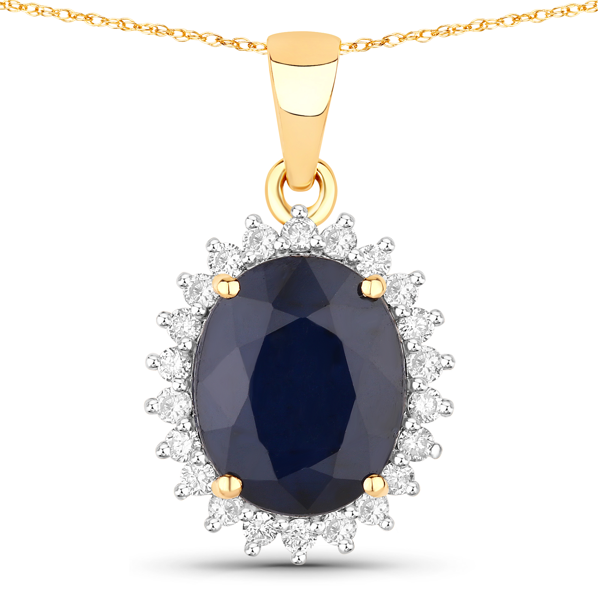Natural Blue Sapphire & Diamond Halo Pendant