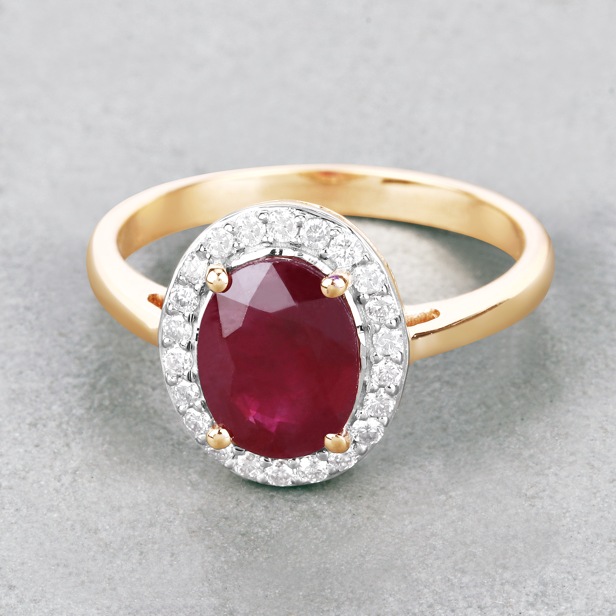 Natural Ruby and Diamond Halo Ring