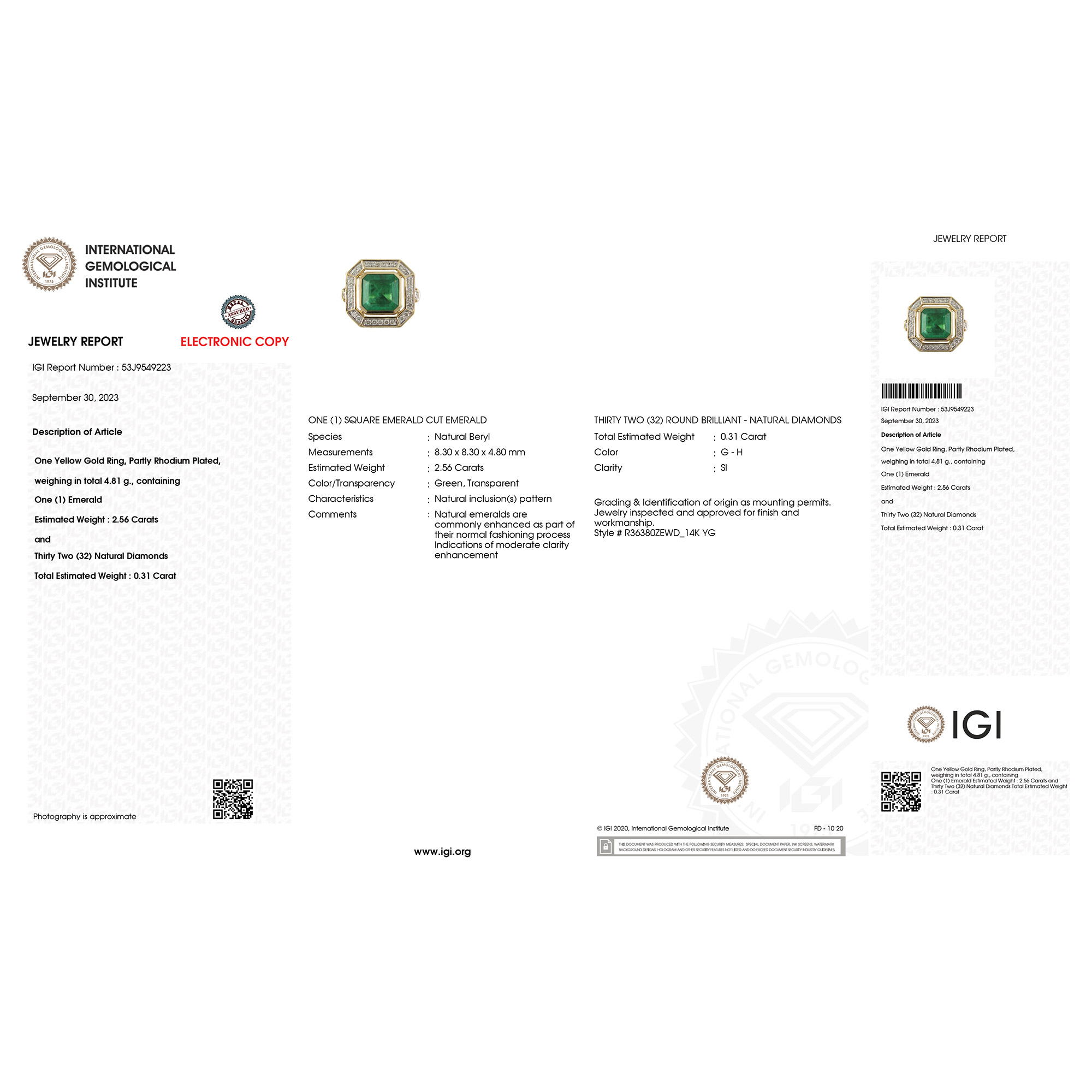 IGI Certified Zambian Emerald and Natural Diamond Ring