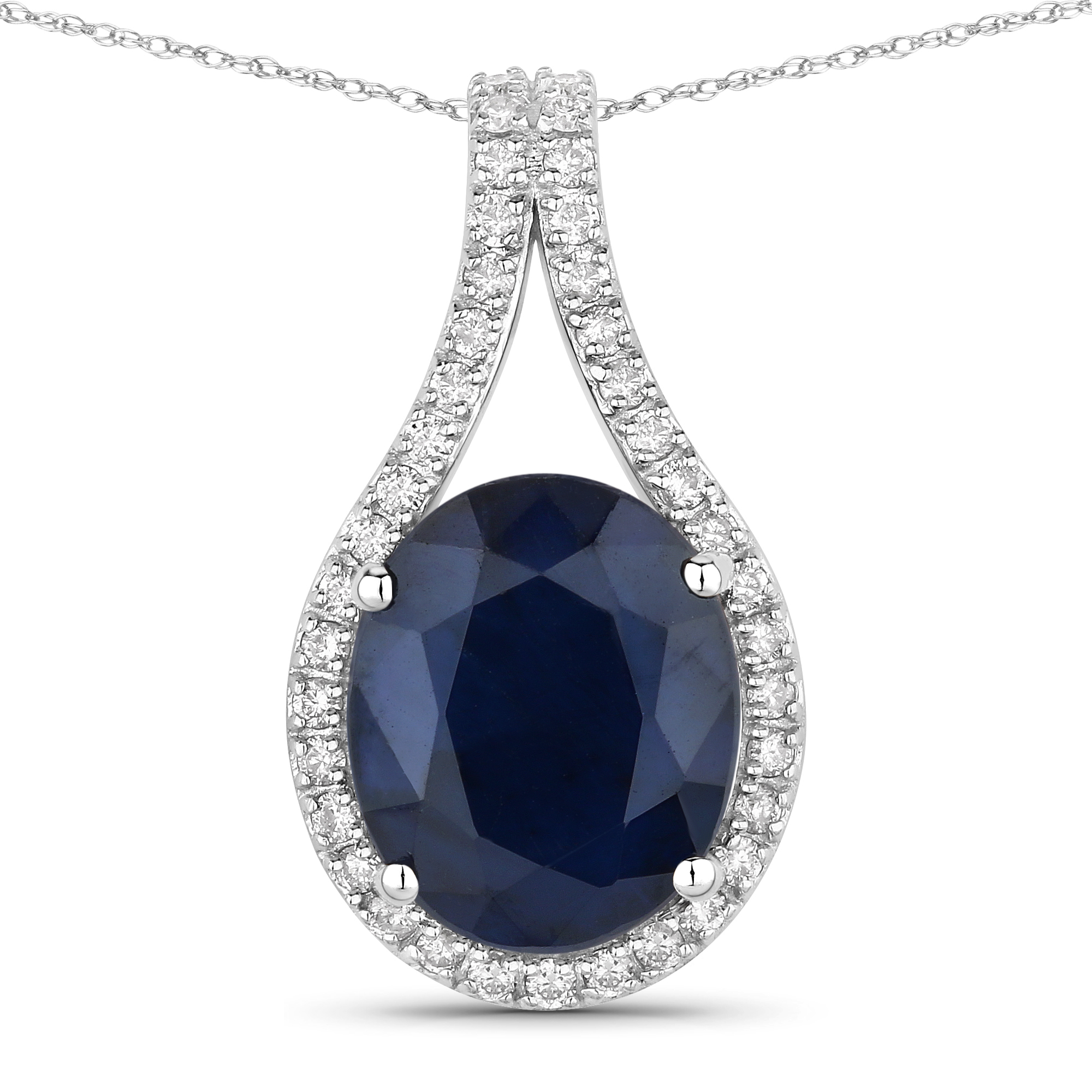 Natural Blue Sapphire with Diamond Pendant