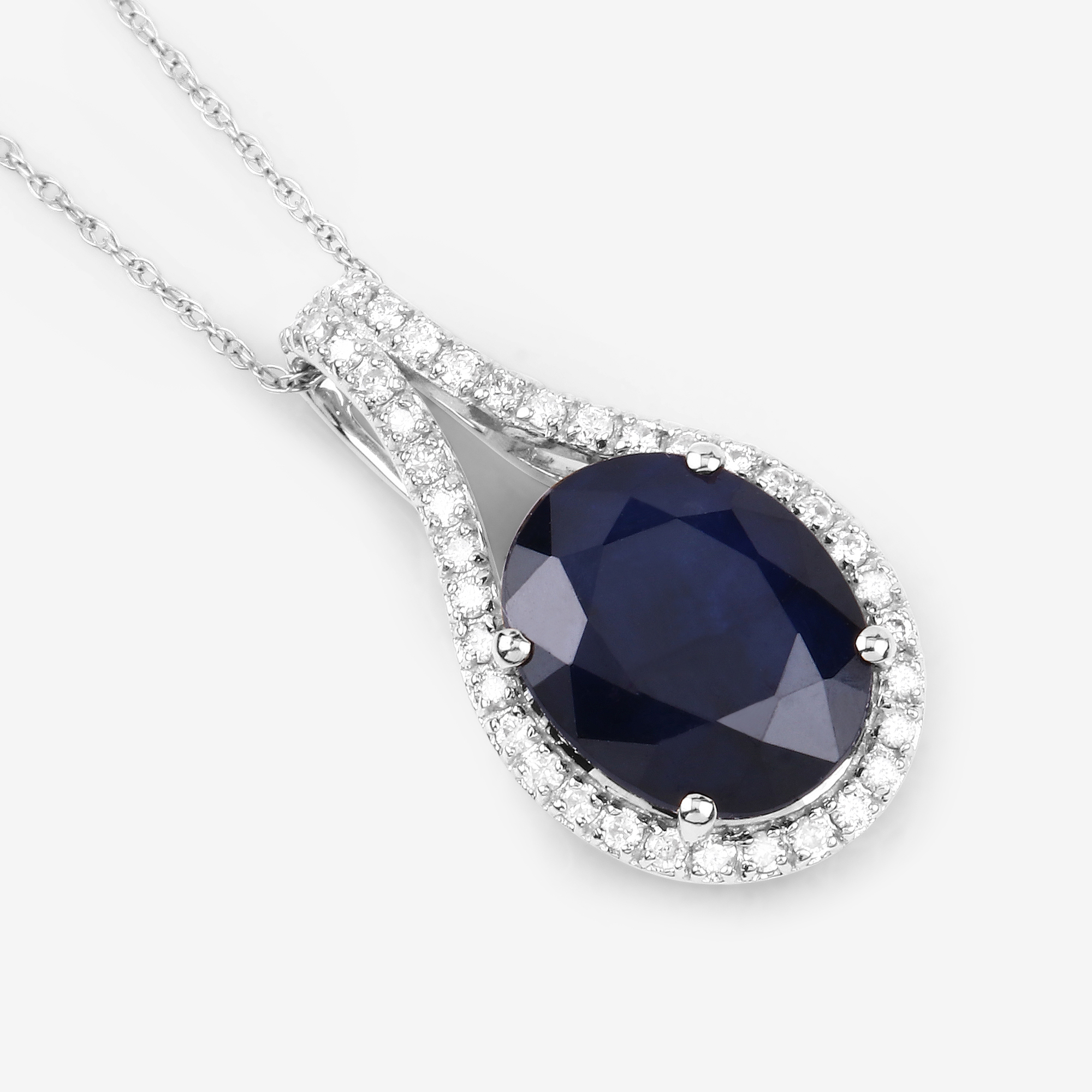 Natural Blue Sapphire with Diamond Pendant