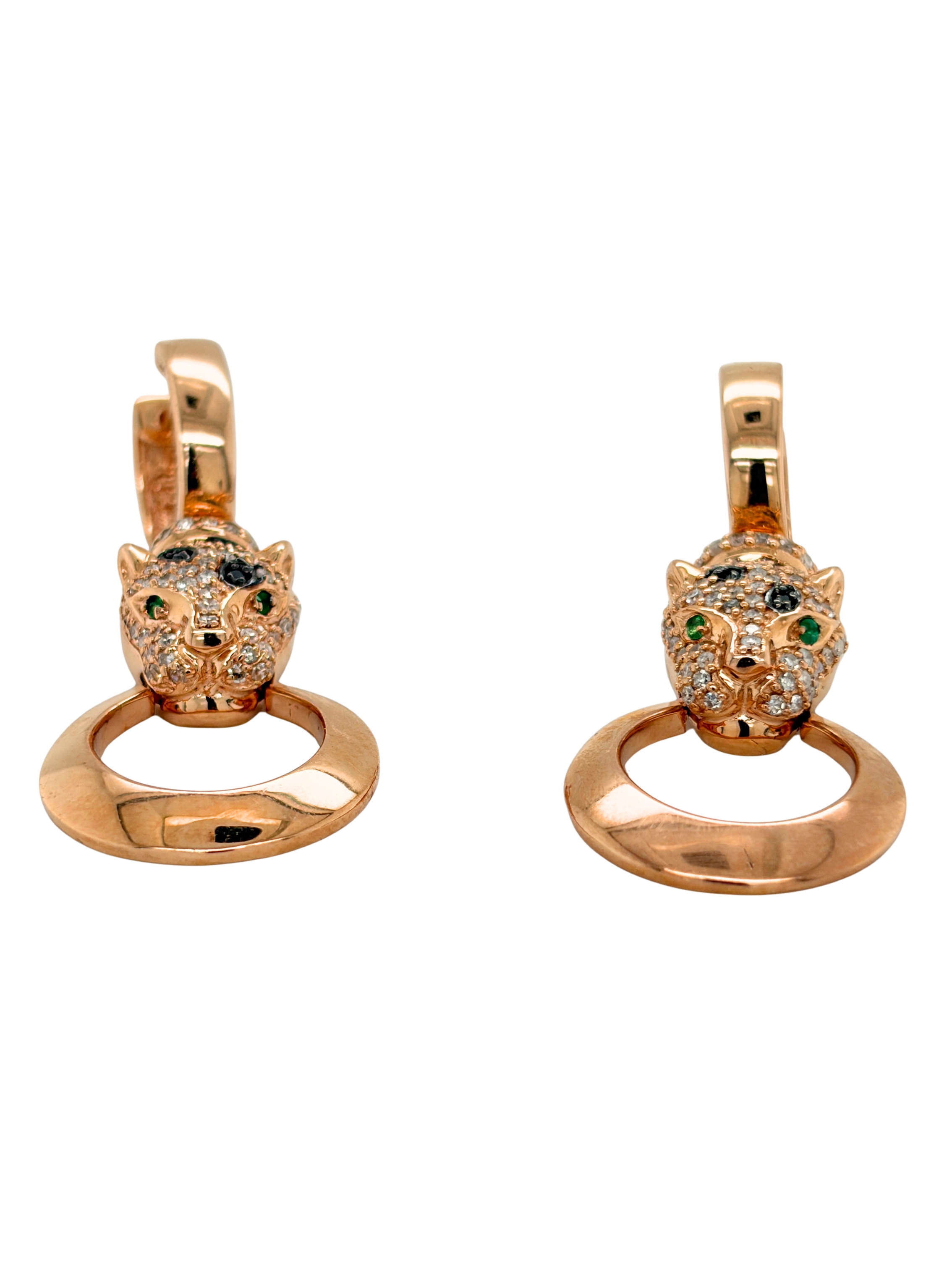 EFFY Panther Natural Diamond & Emerald Door Knocker Earrings