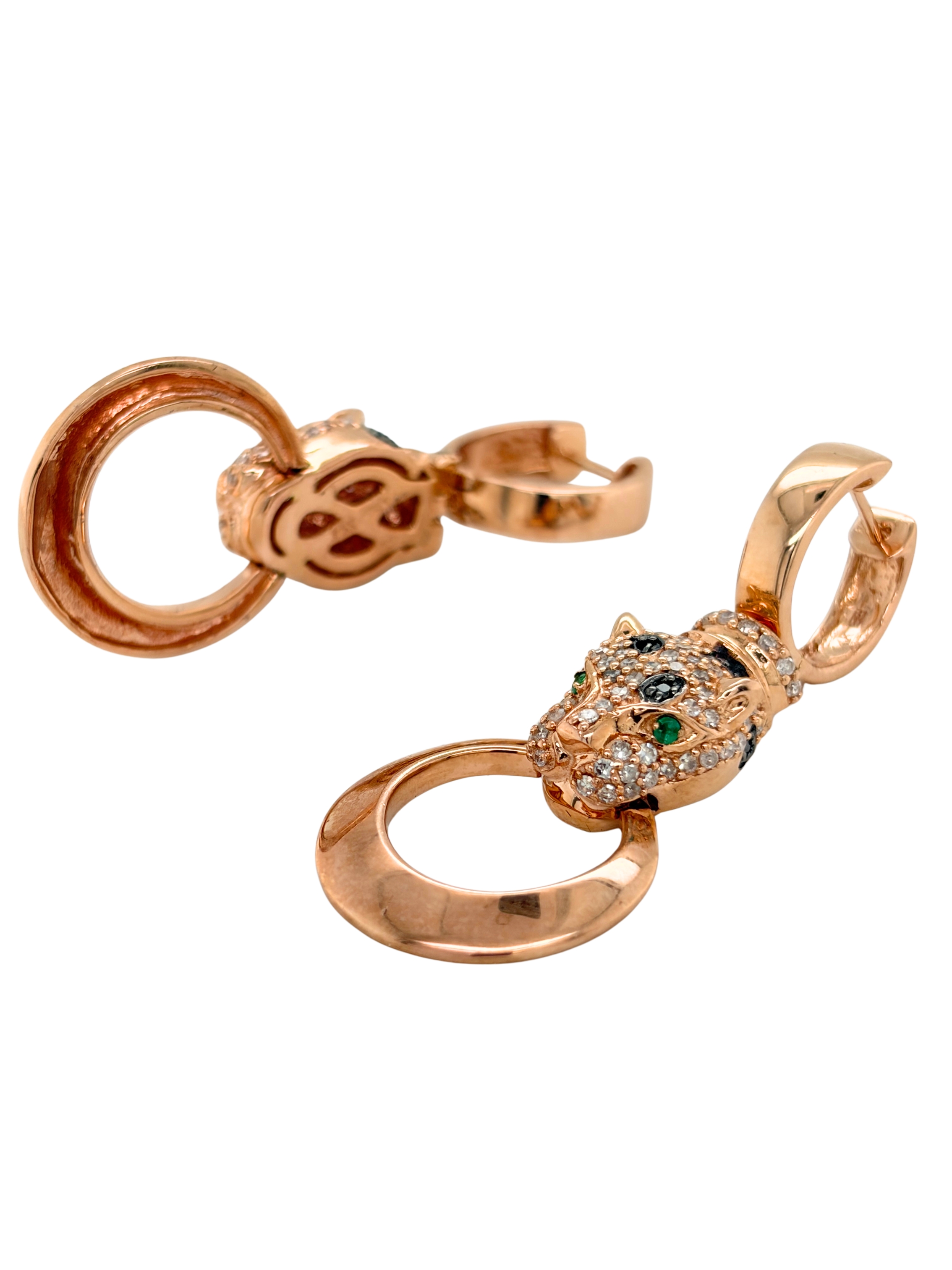 EFFY Panther Natural Diamond & Emerald Door Knocker Earrings