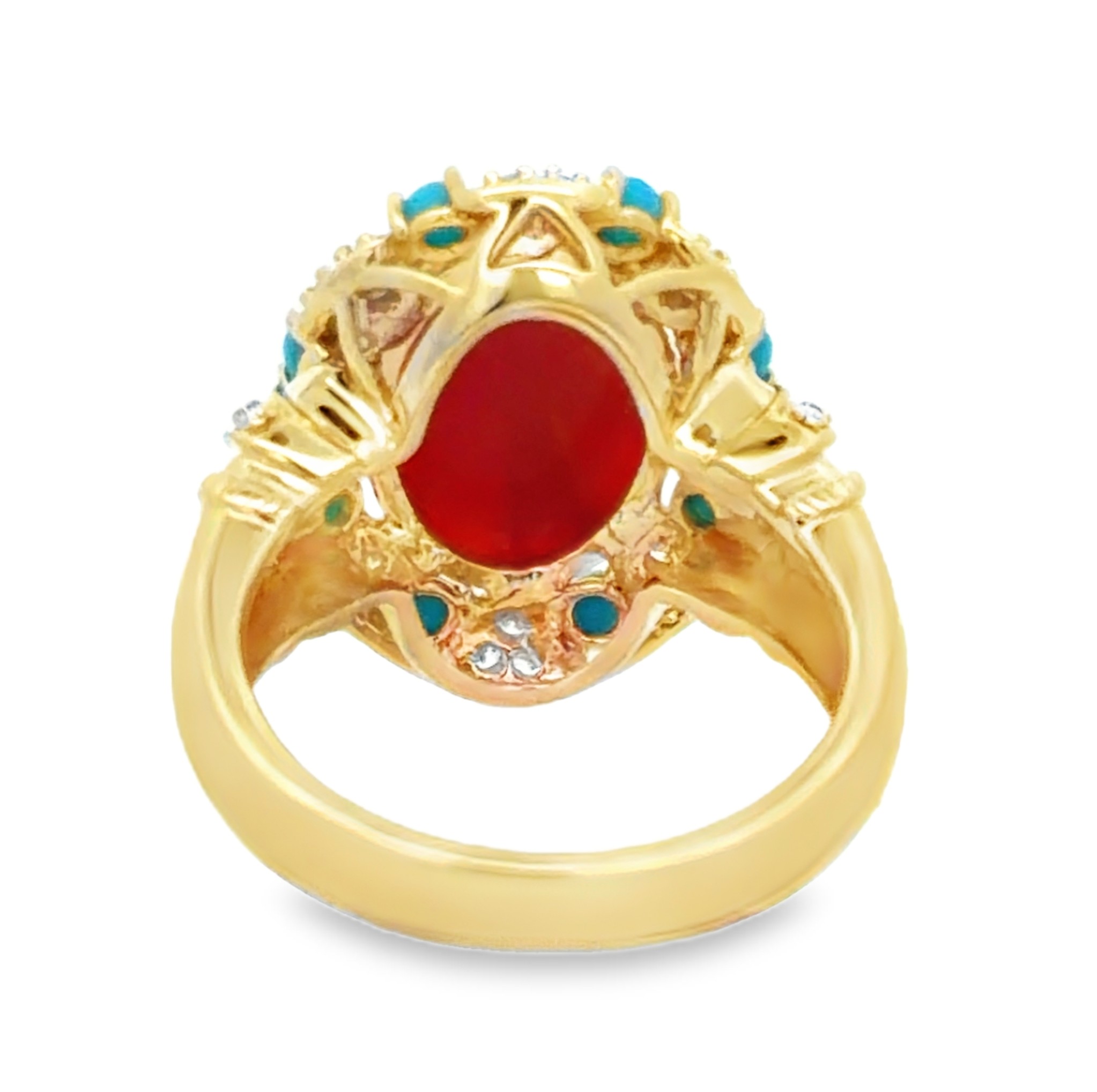 Coral, Turquoise and Diamond Ring