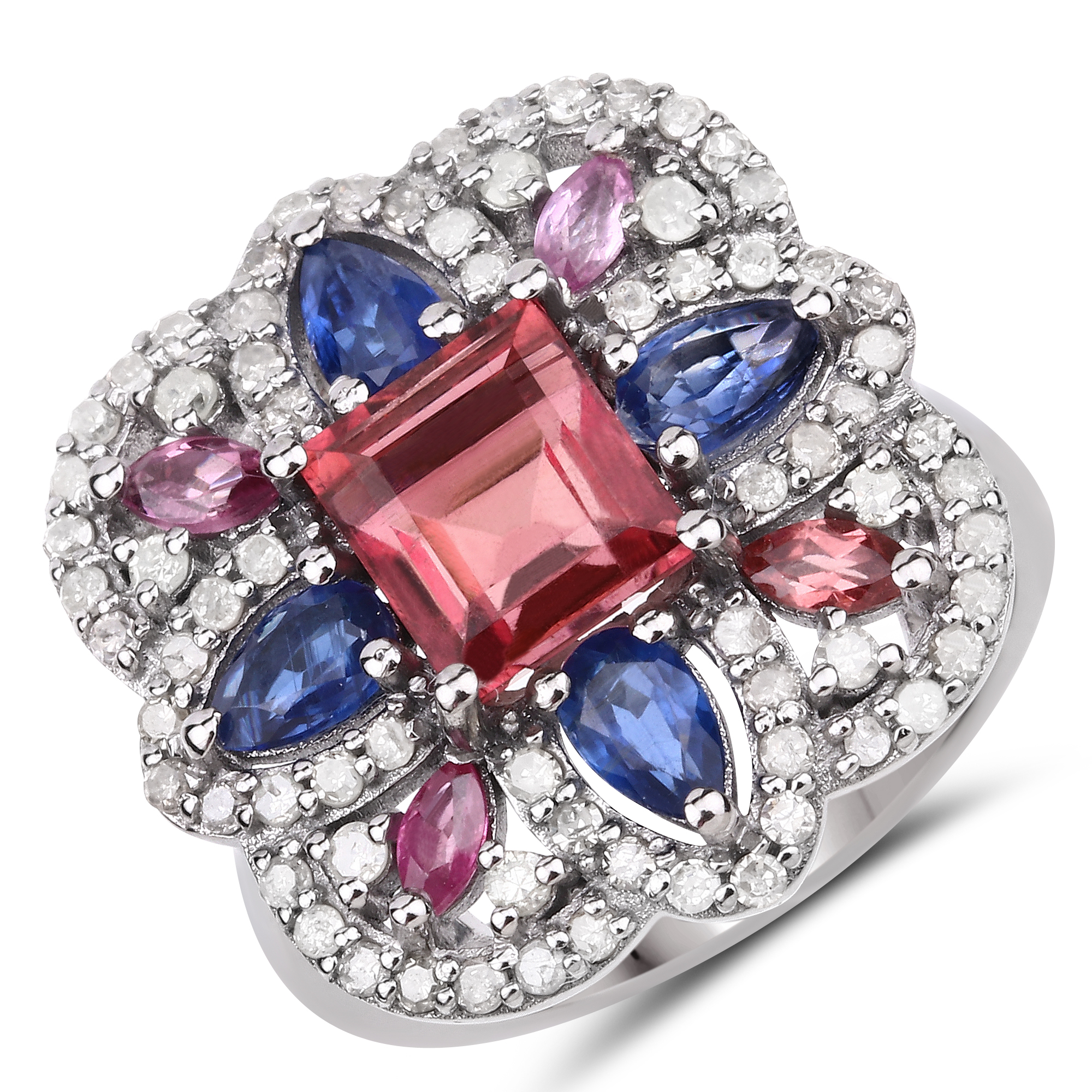 4.52 CT Kyanite Tourmaline and Diamond Ring