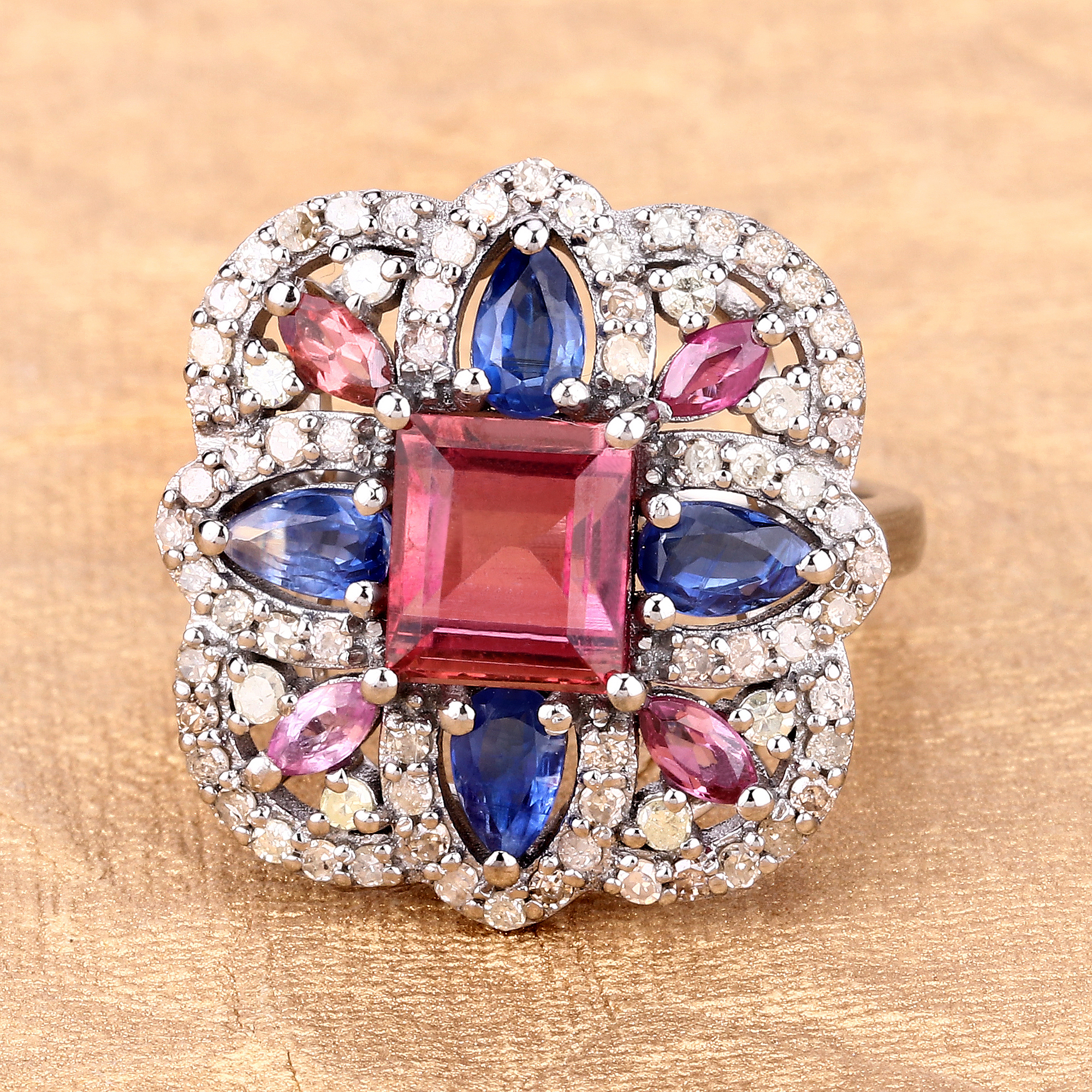 4.52 CT Kyanite Tourmaline and Diamond Ring