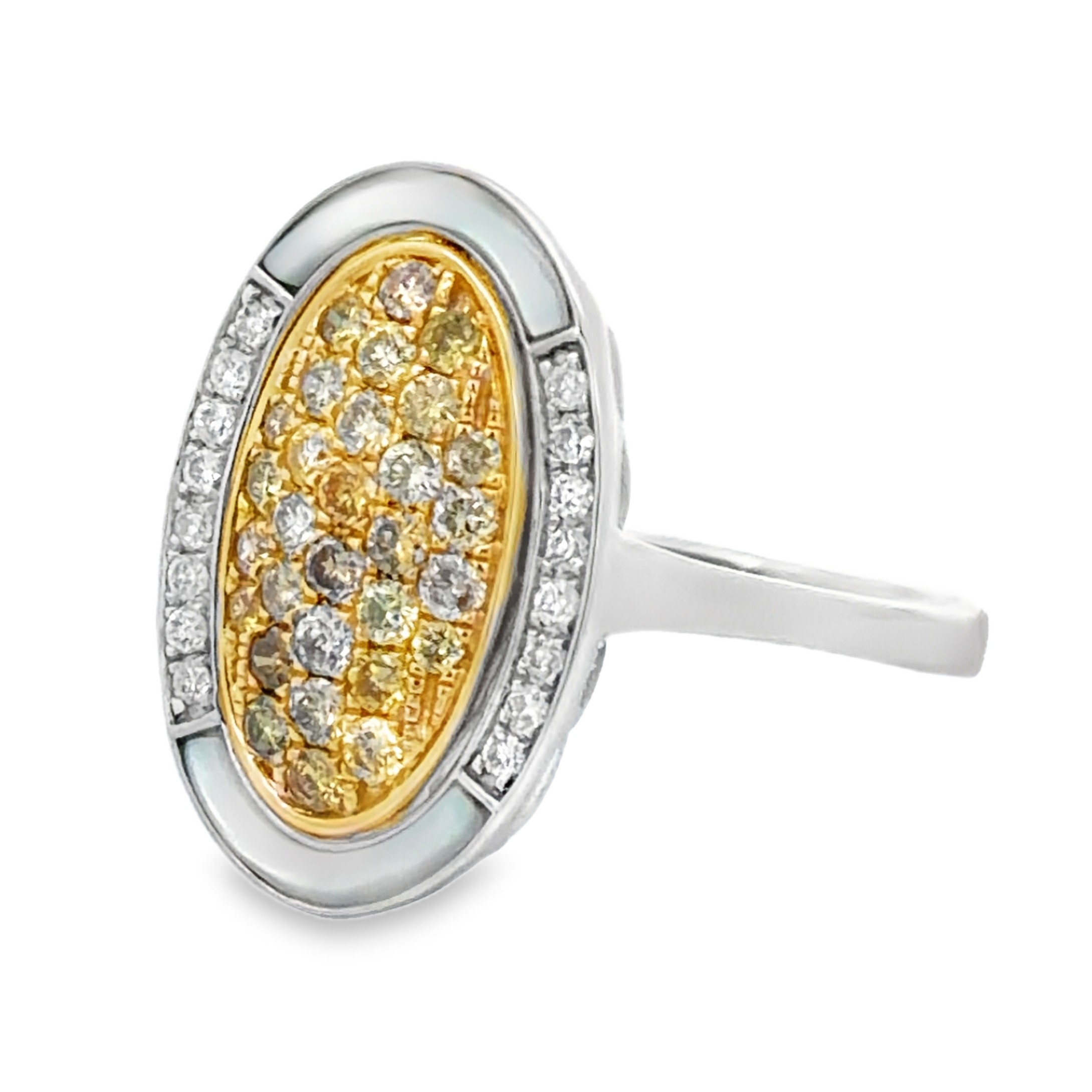 Fancy Multi-color Diamond and Mother of Pearl Ring