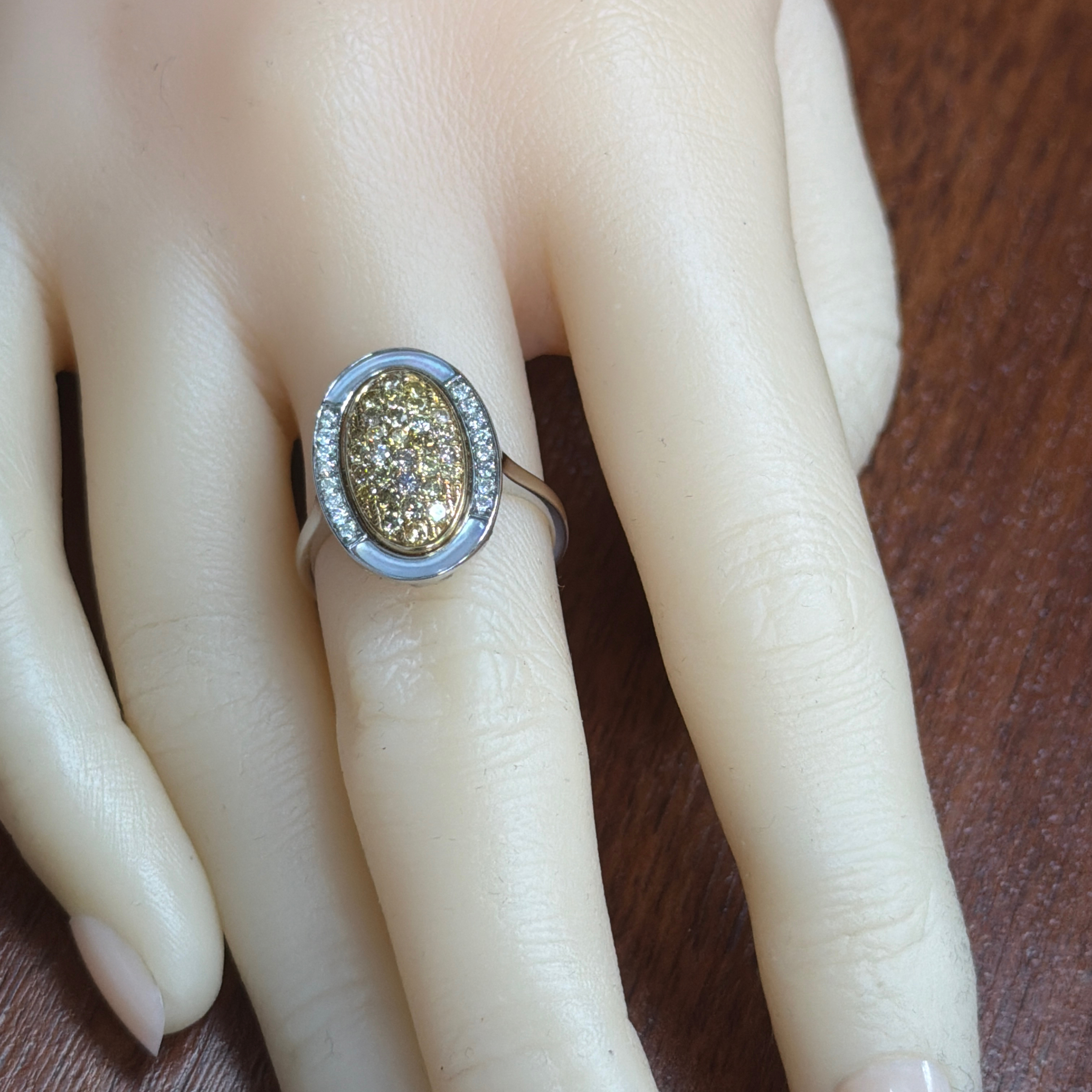 Fancy Multi-color Diamond and Mother of Pearl Ring
