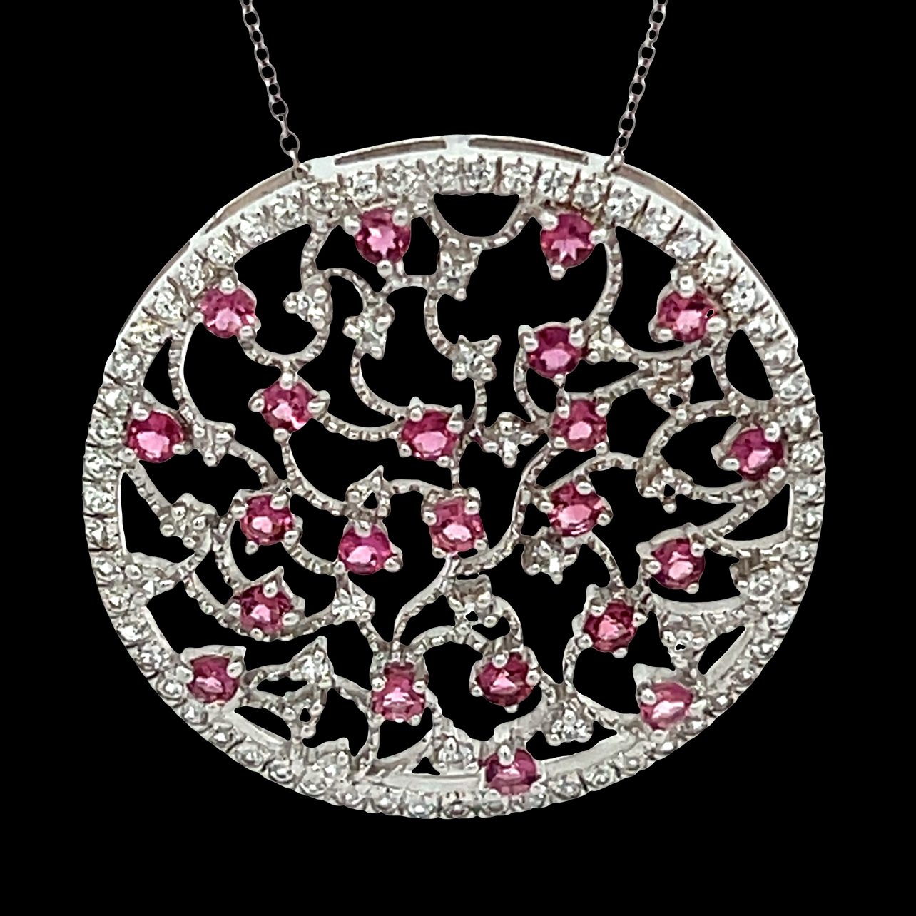 Natural Pink Sapphire & Diamond Pendant on Chain