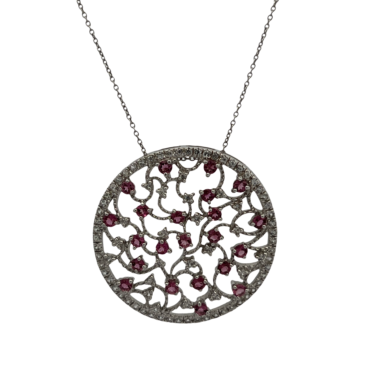 Natural Pink Sapphire & Diamond Pendant on Chain