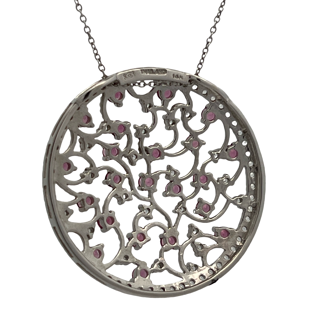 Natural Pink Sapphire & Diamond Pendant on Chain