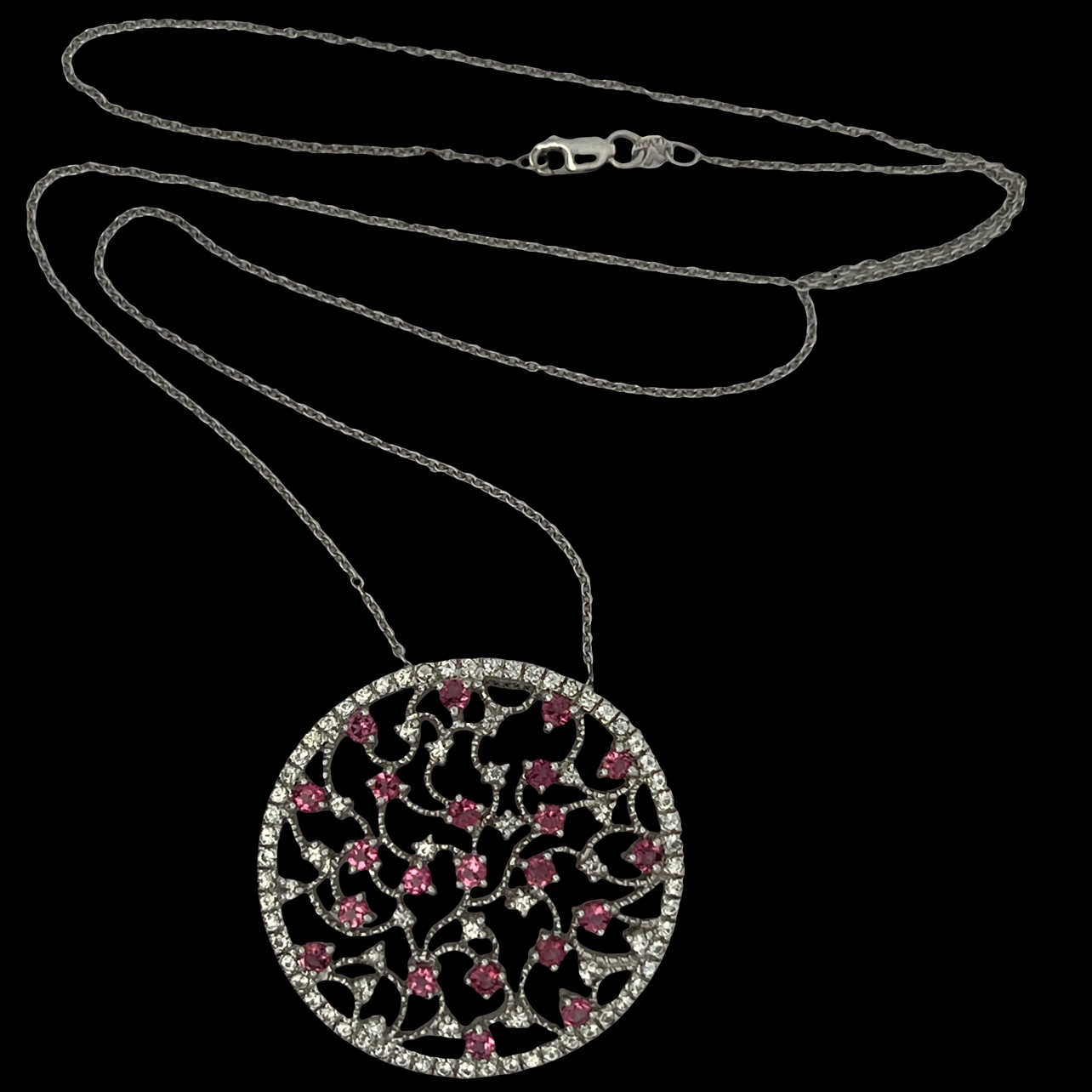 Natural Pink Sapphire & Diamond Pendant on Chain