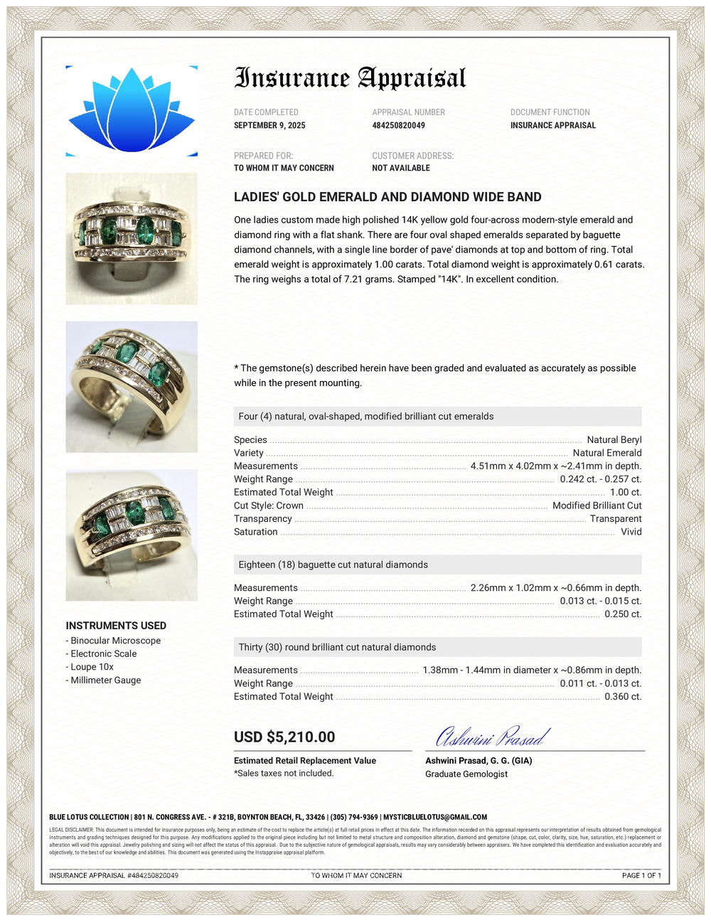 14K Diamond & Emerald Band Ring