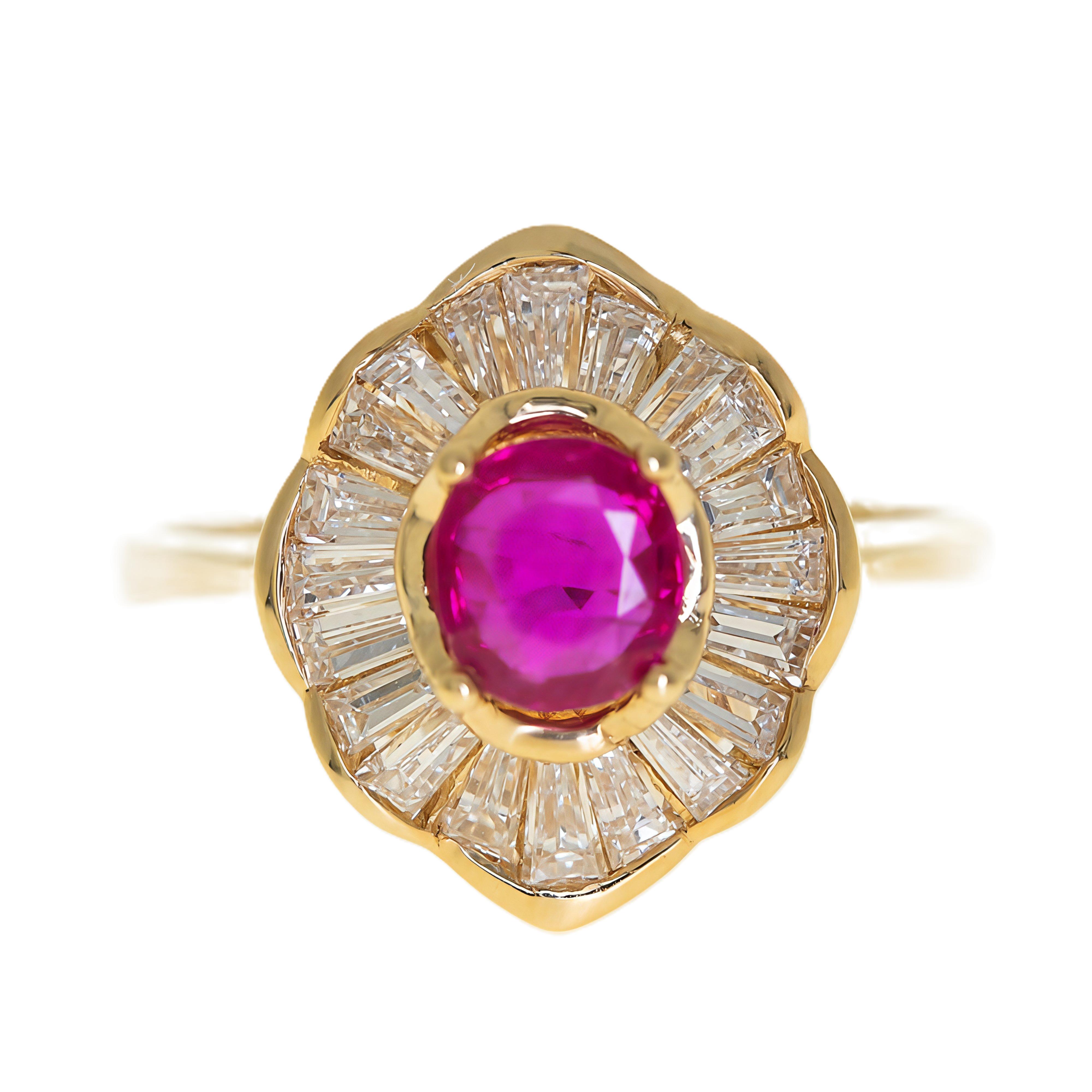 Earth Mined Ruby and Baguette Diamond Ring
