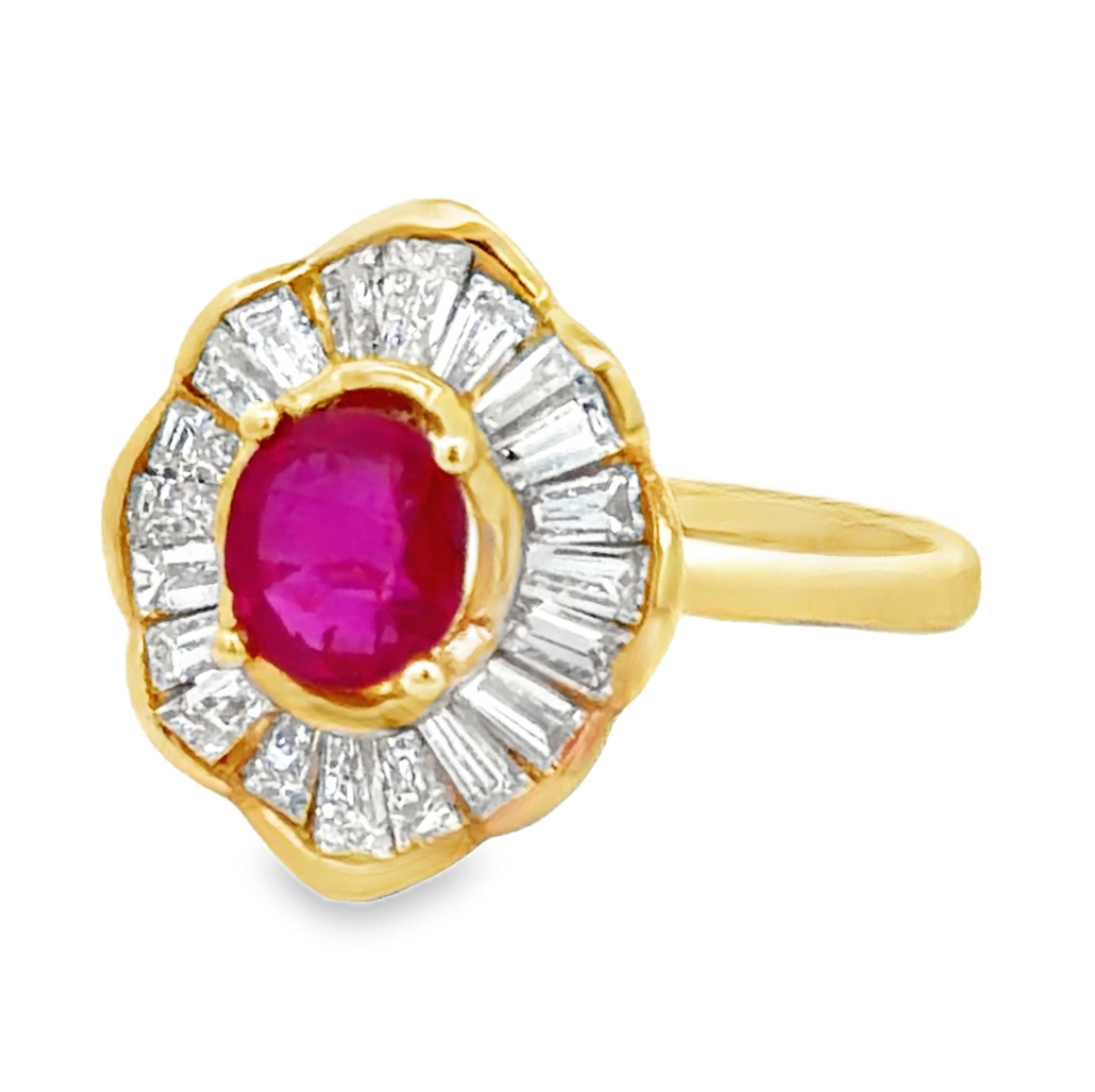 Earth Mined Ruby and Baguette Diamond Ring