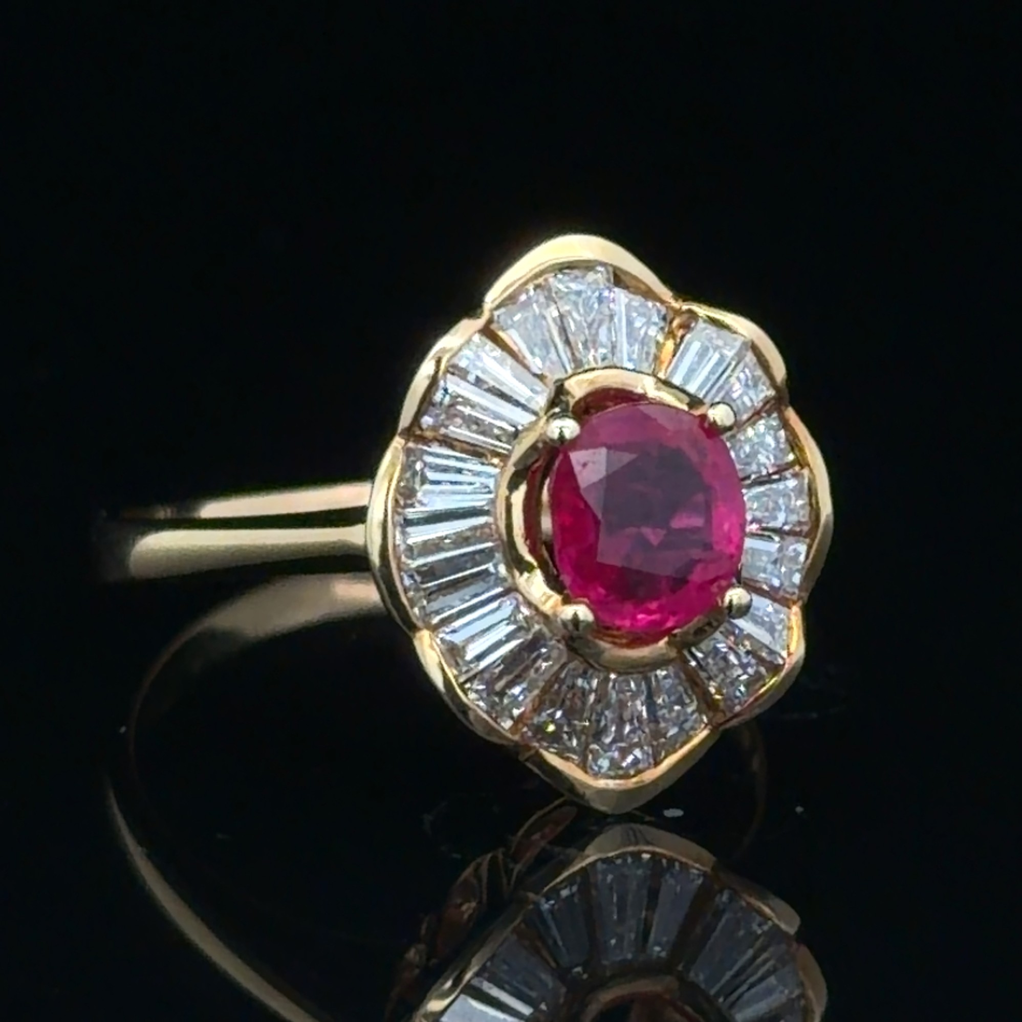 Earth Mined Ruby and Baguette Diamond Ring