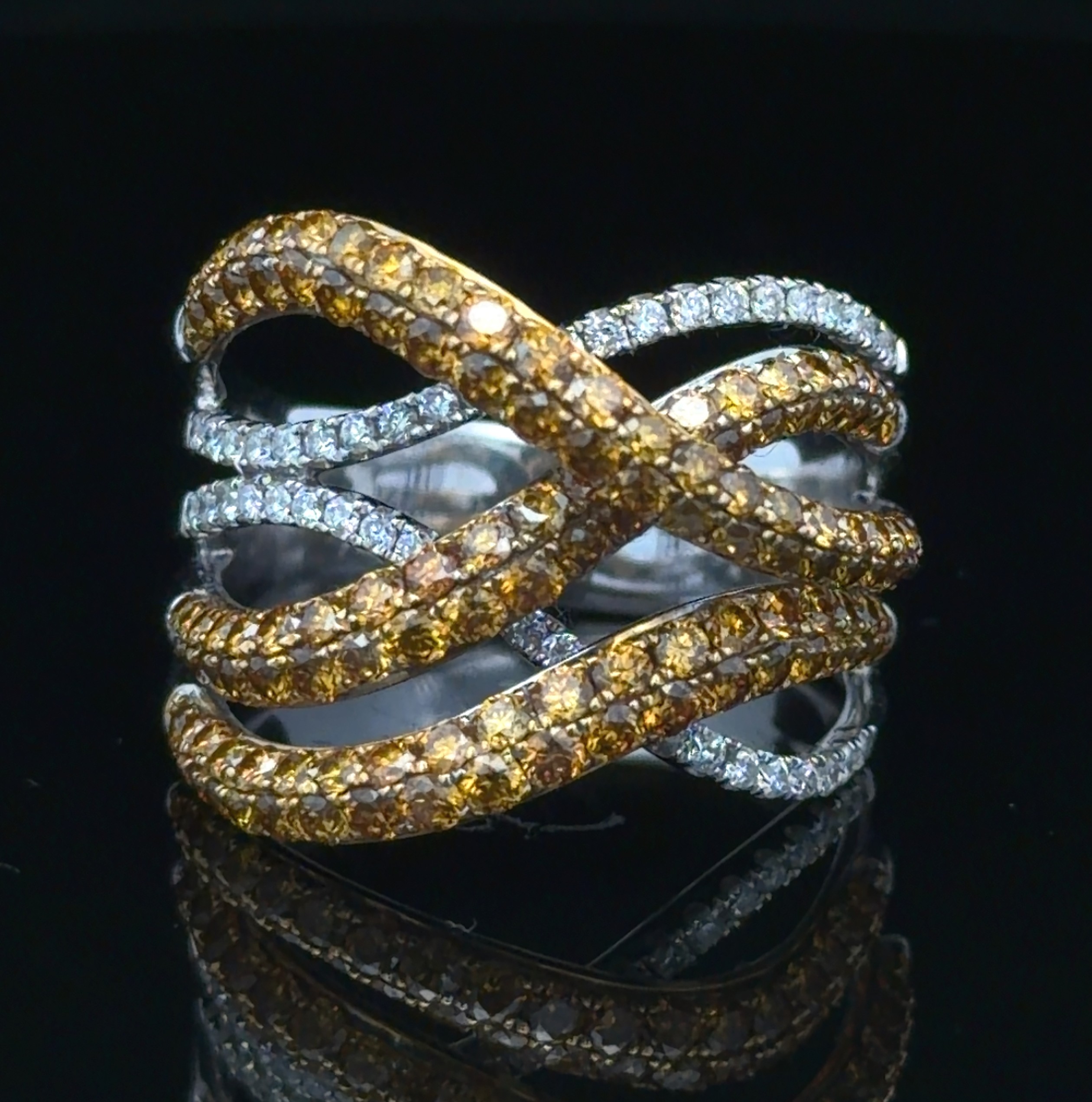 Natural Orange and White Diamond Ring