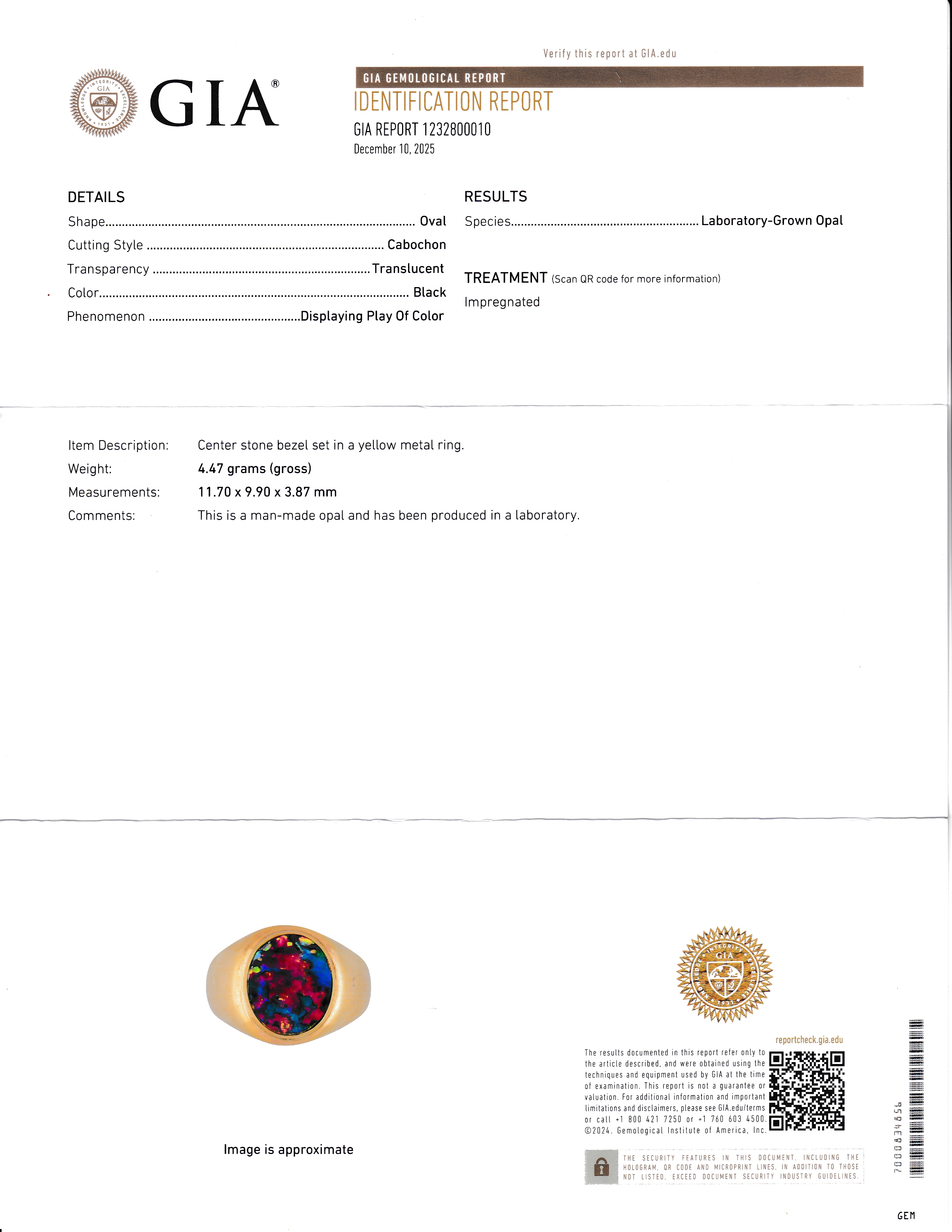 GIA Certified Lab Black Opal Ring