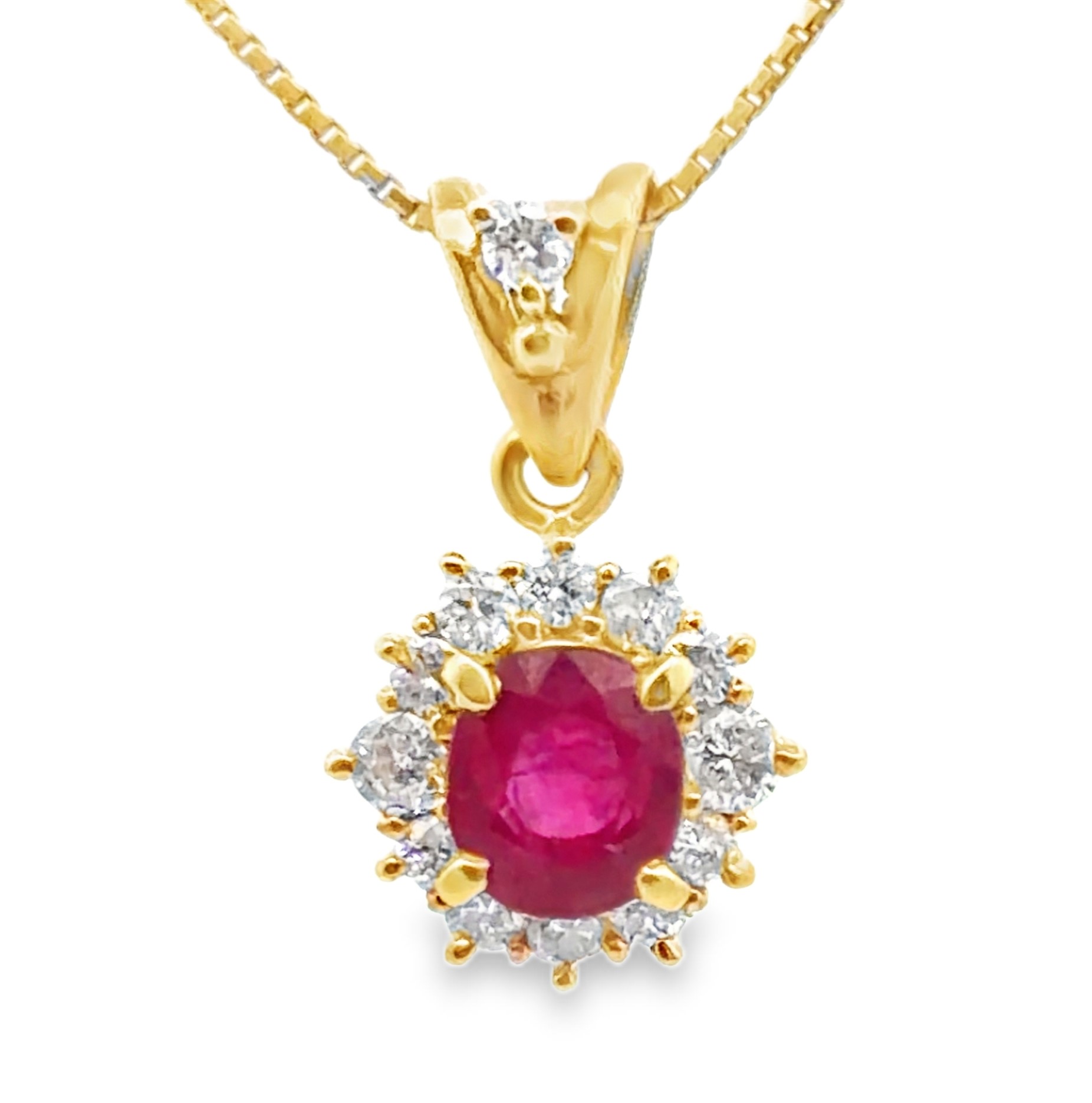 Natural Ruby & Diamond Pendant on Chain