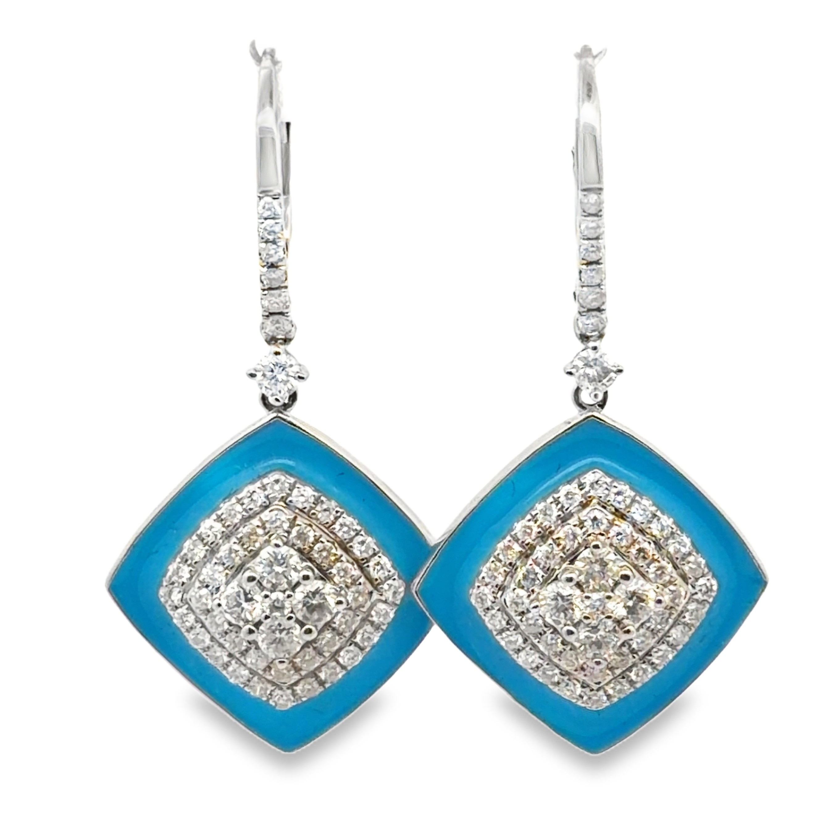 Natural Diamond and Blue Enamel Earrings