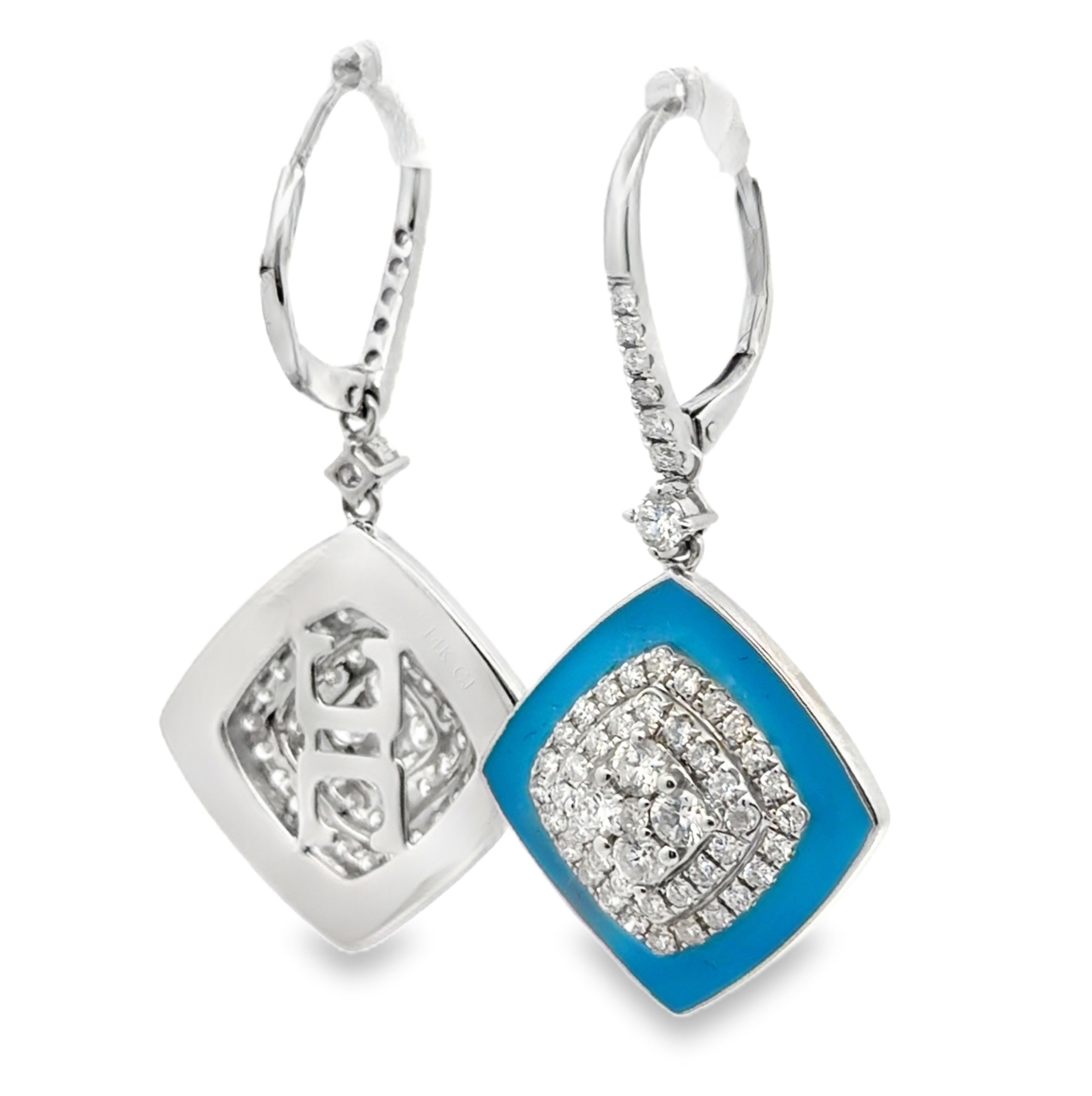 Natural Diamond and Blue Enamel Earrings