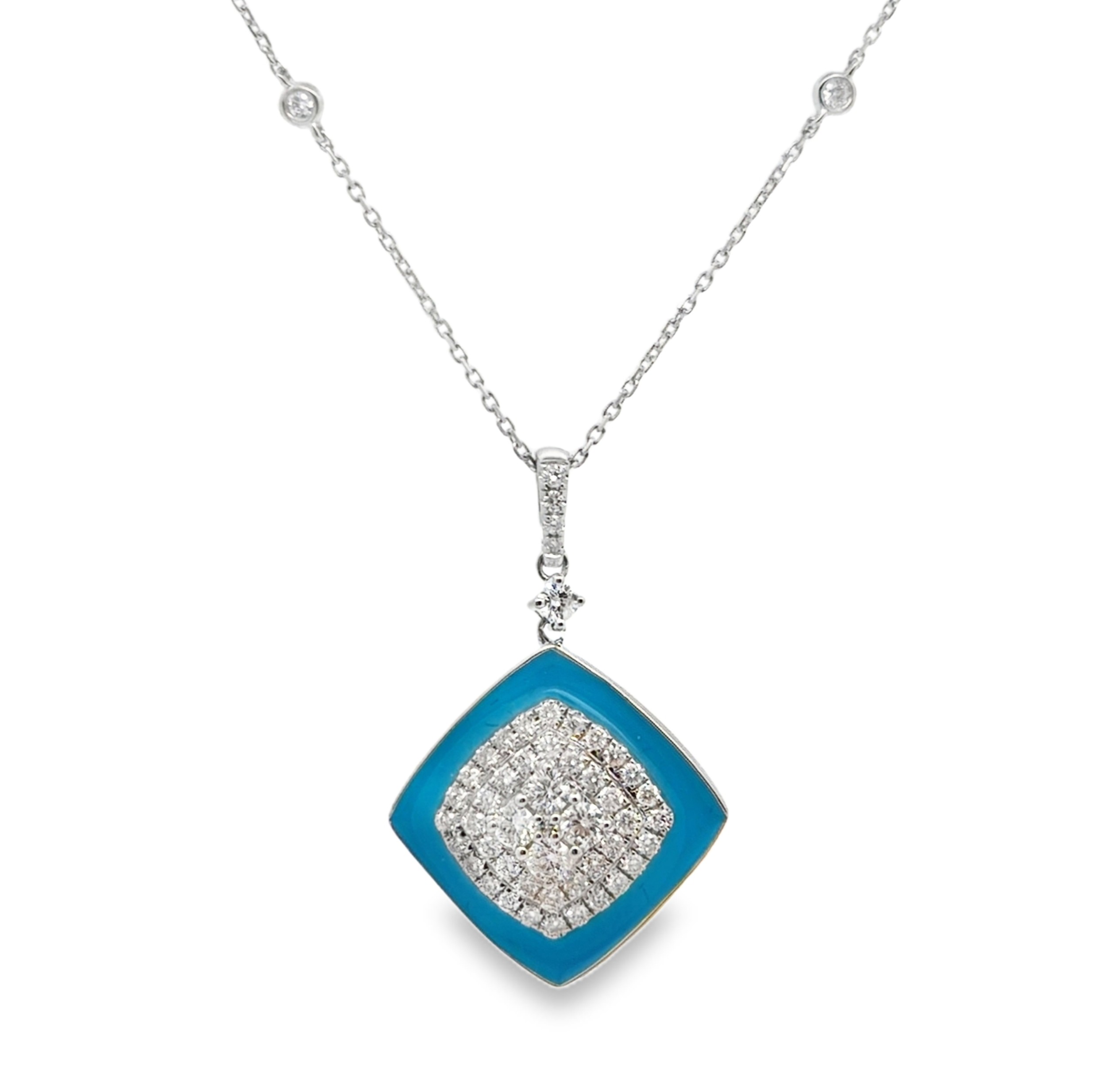 Natural Diamond Pendant with Blue Enamel