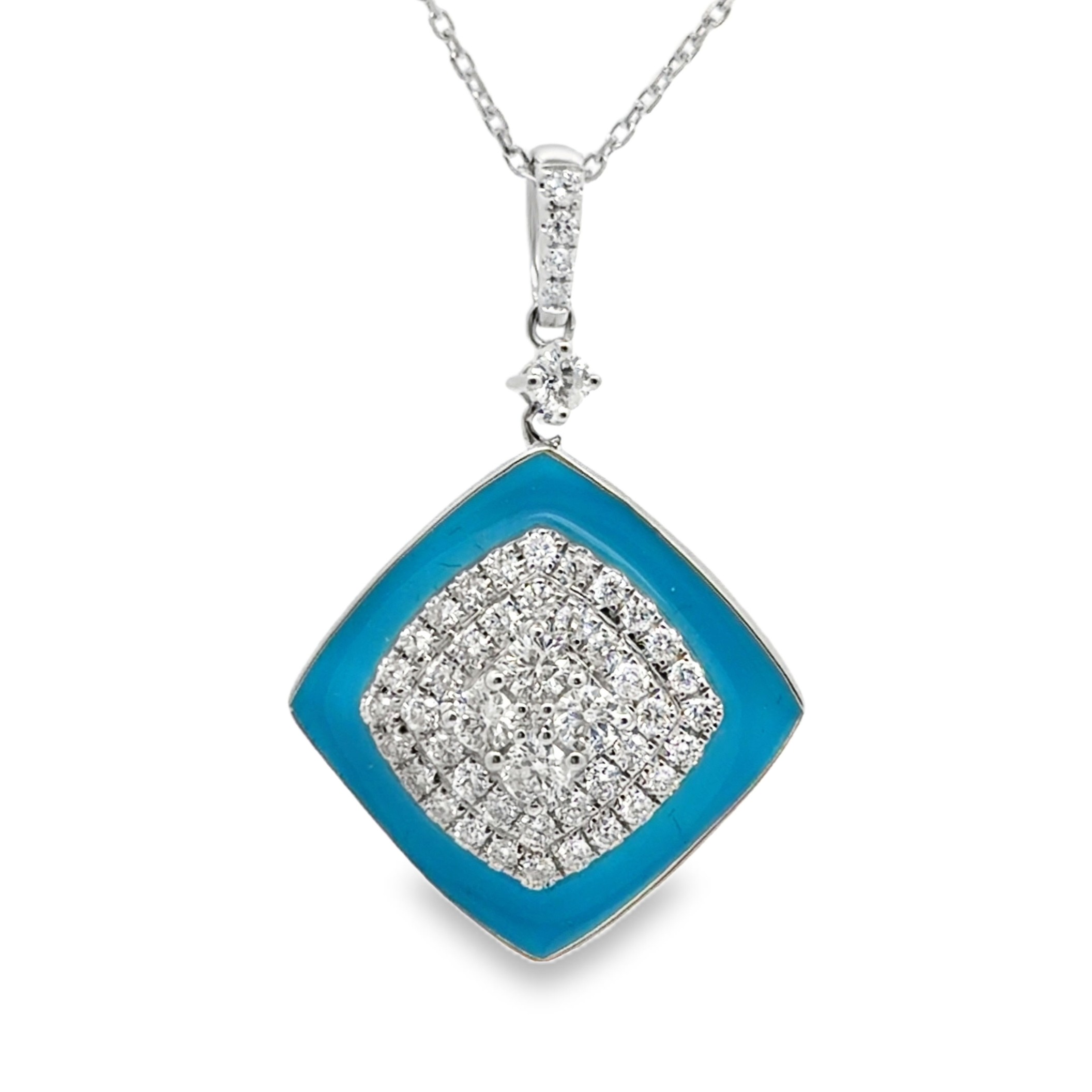 Natural Diamond Pendant with Blue Enamel