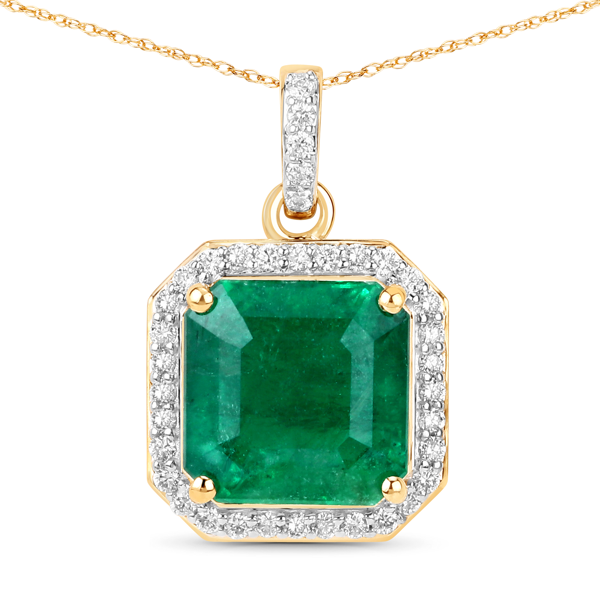 IGI Certified 3.99 CT Zambian Emerald and Natural Diamond Pendant