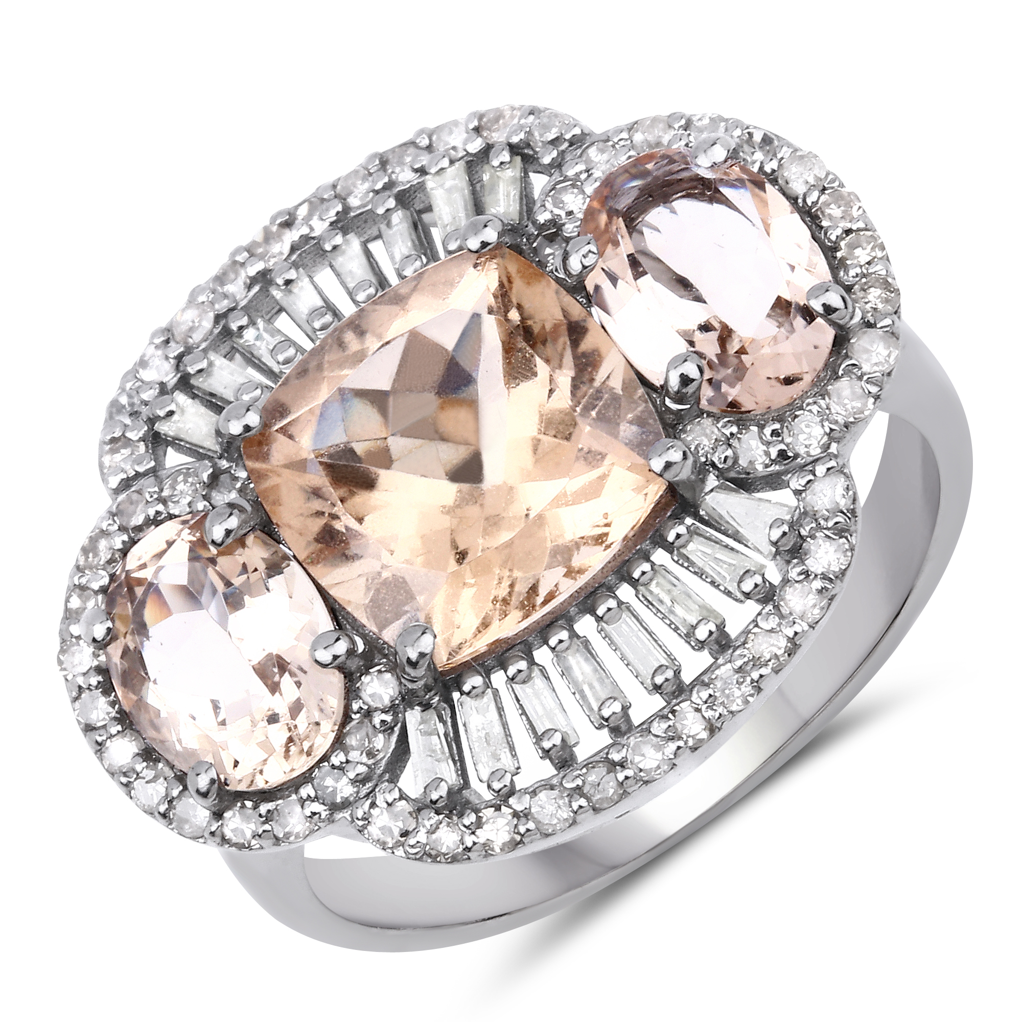 Sterling Silver Morganite and Diamond Ring