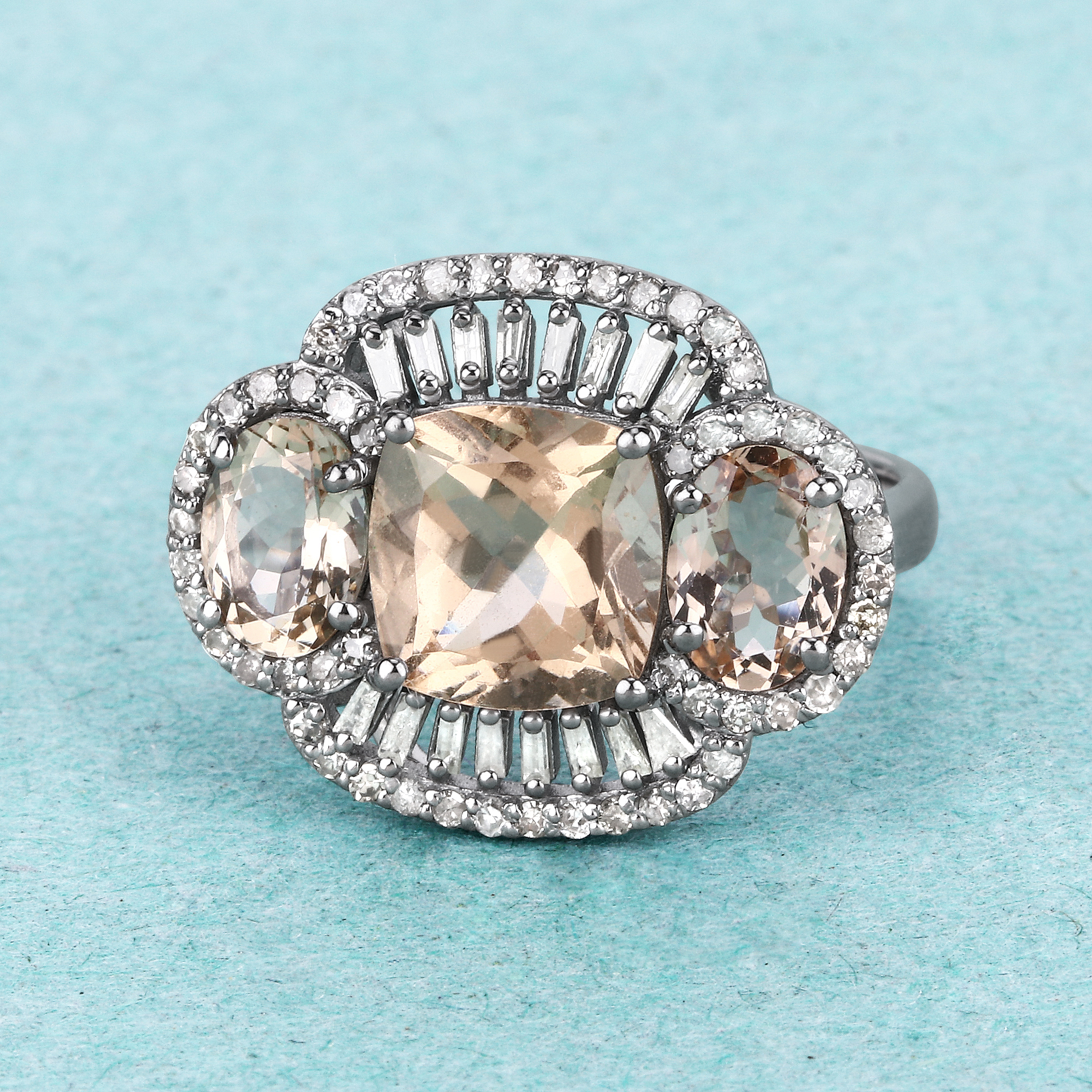 Sterling Silver Morganite and Diamond Ring