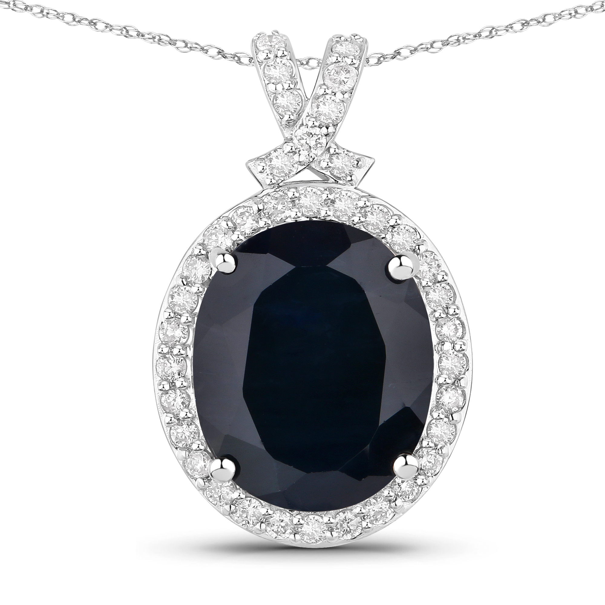 Natural Sapphire with Diamond Halo Pendant