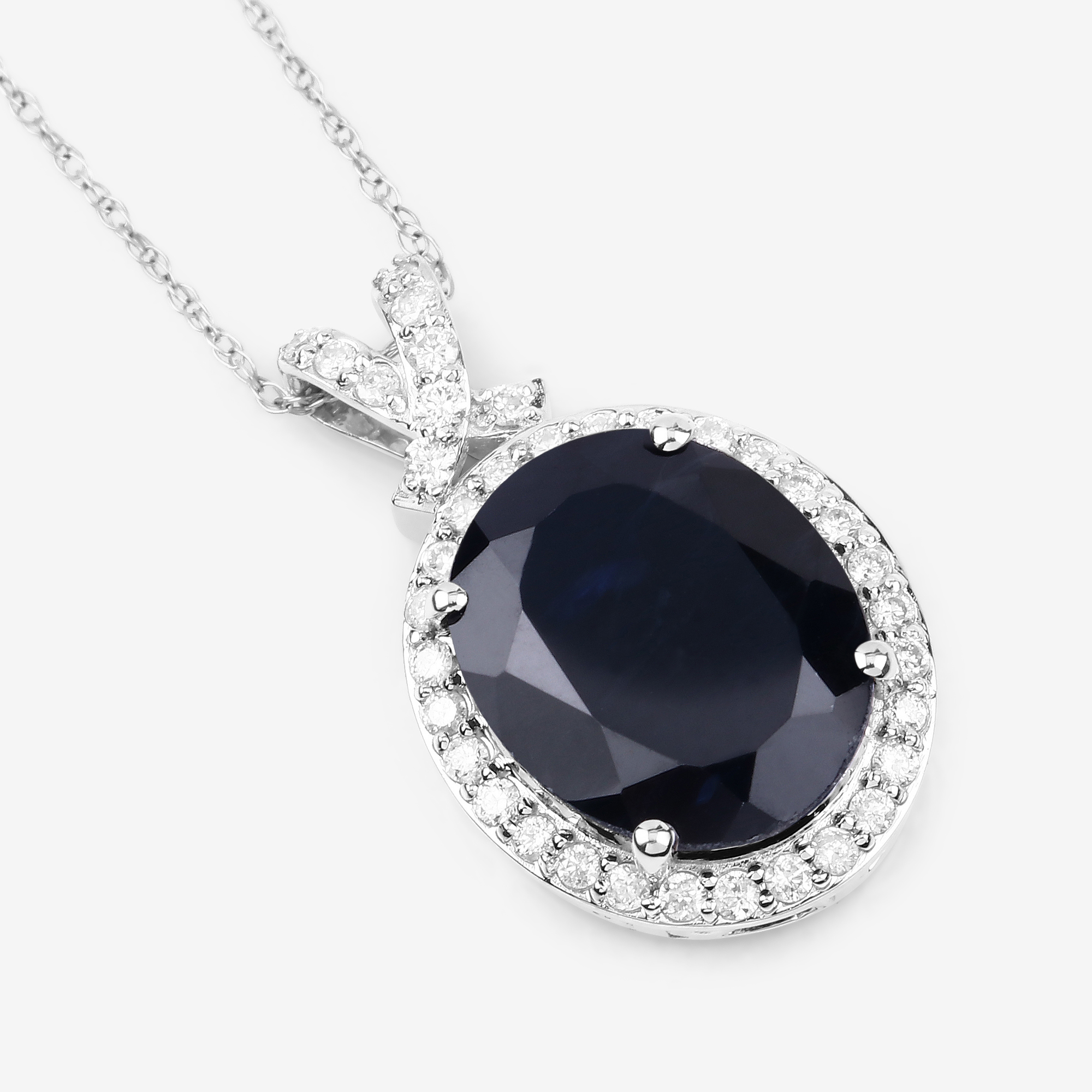 Natural Sapphire with Diamond Halo Pendant
