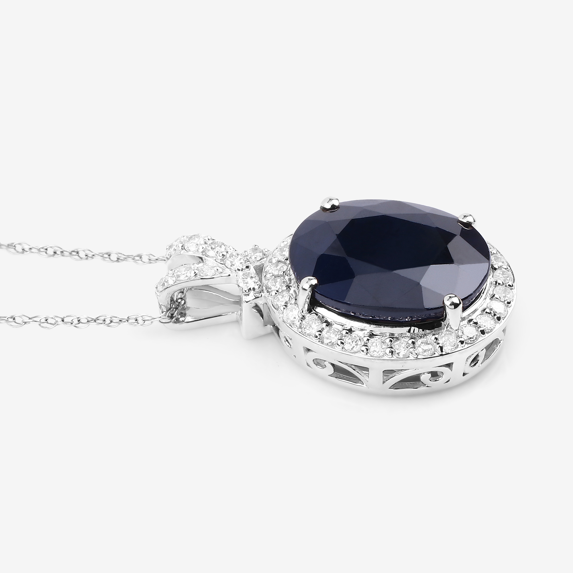 Natural Sapphire with Diamond Halo Pendant