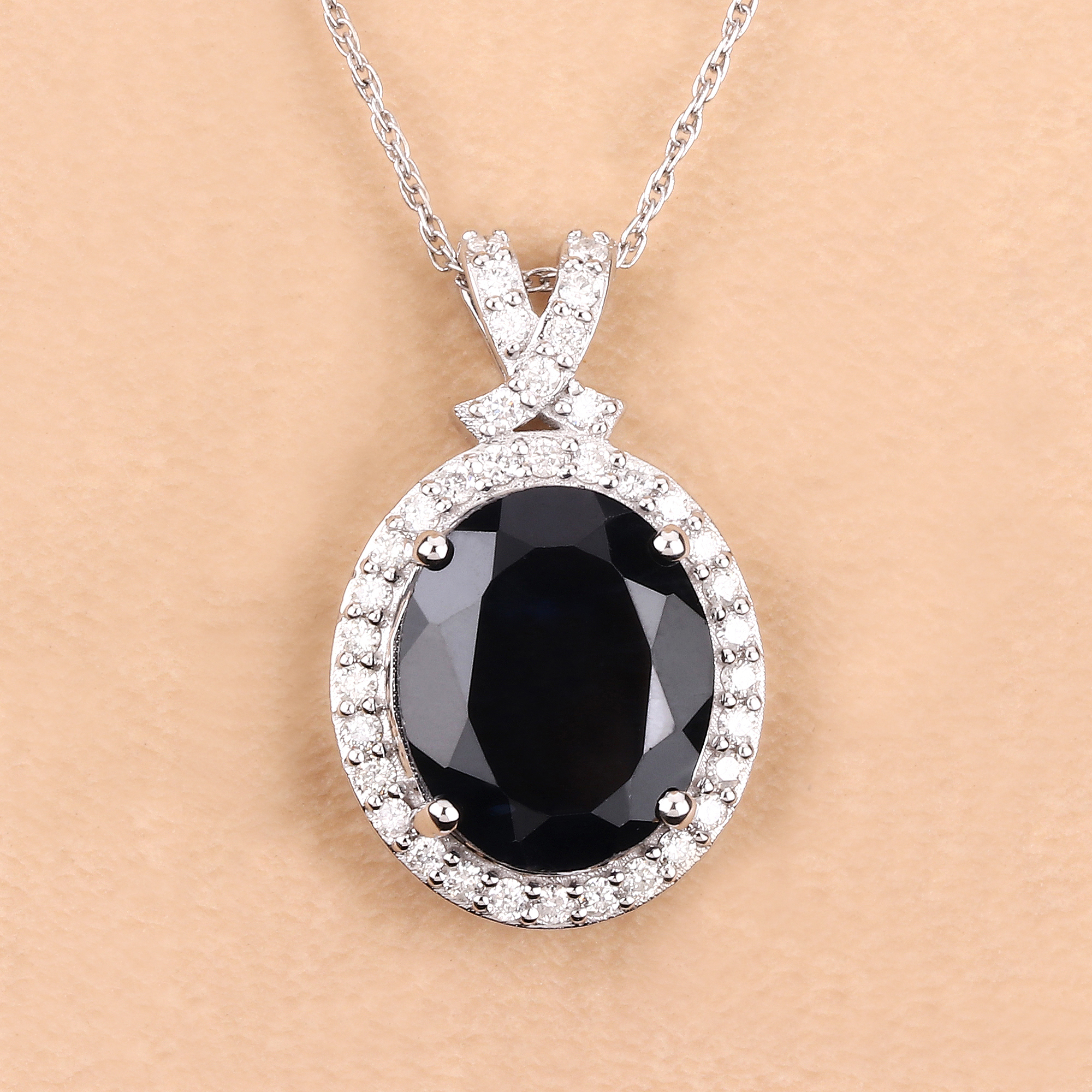 Natural Sapphire with Diamond Halo Pendant