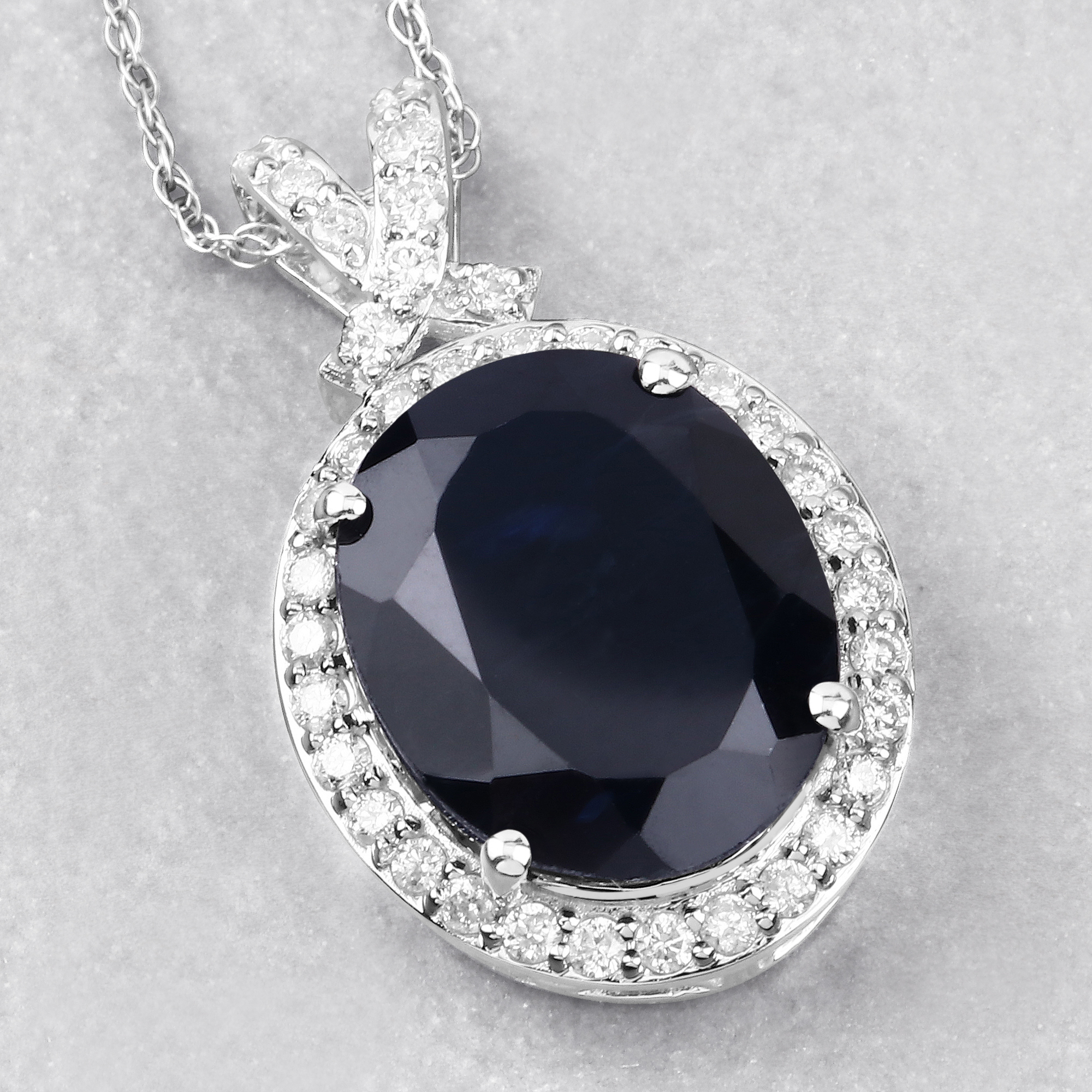 Natural Sapphire with Diamond Halo Pendant