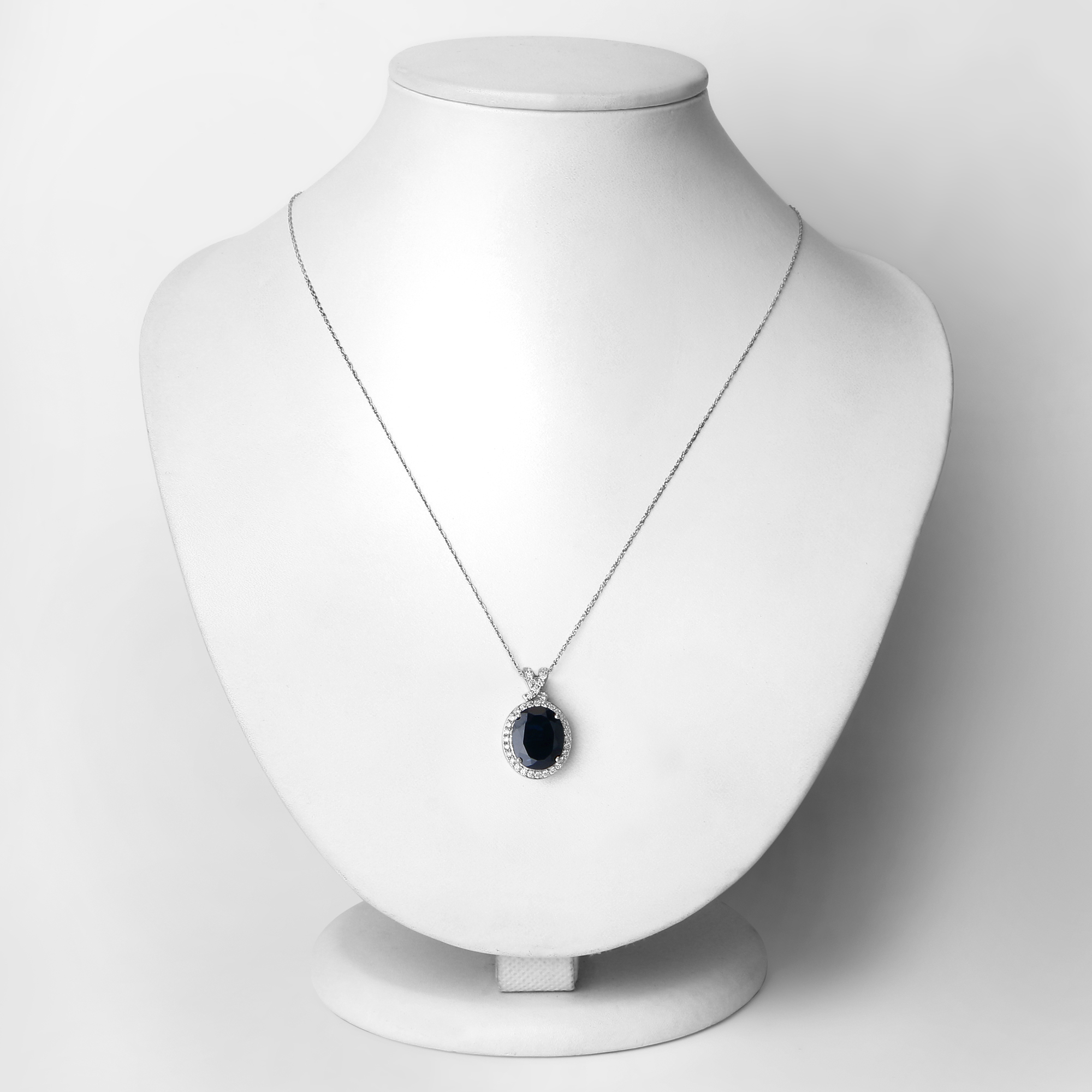Natural Sapphire with Diamond Halo Pendant